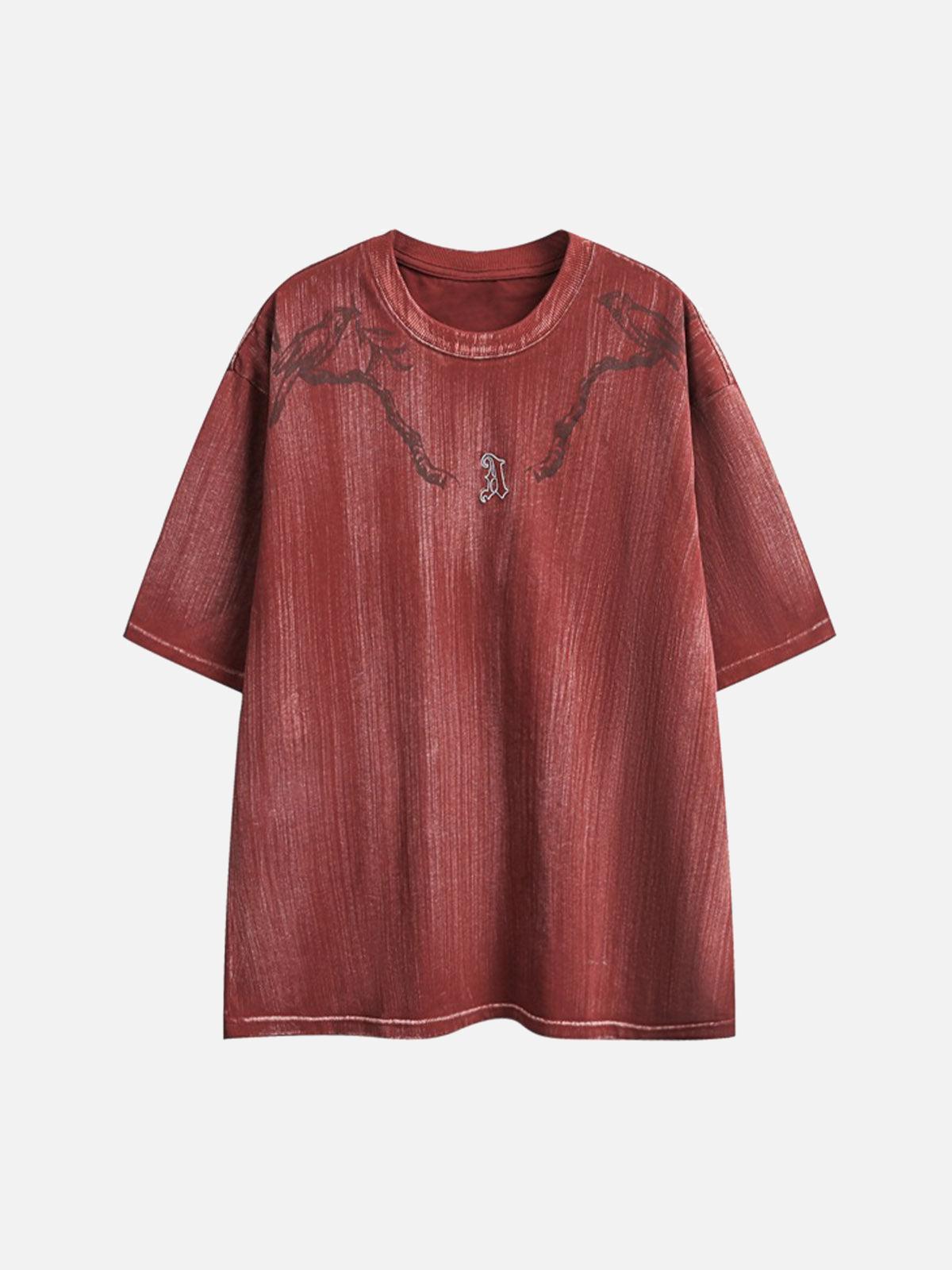 TALISHKO Distressed Embroidered Letter T-Shirt