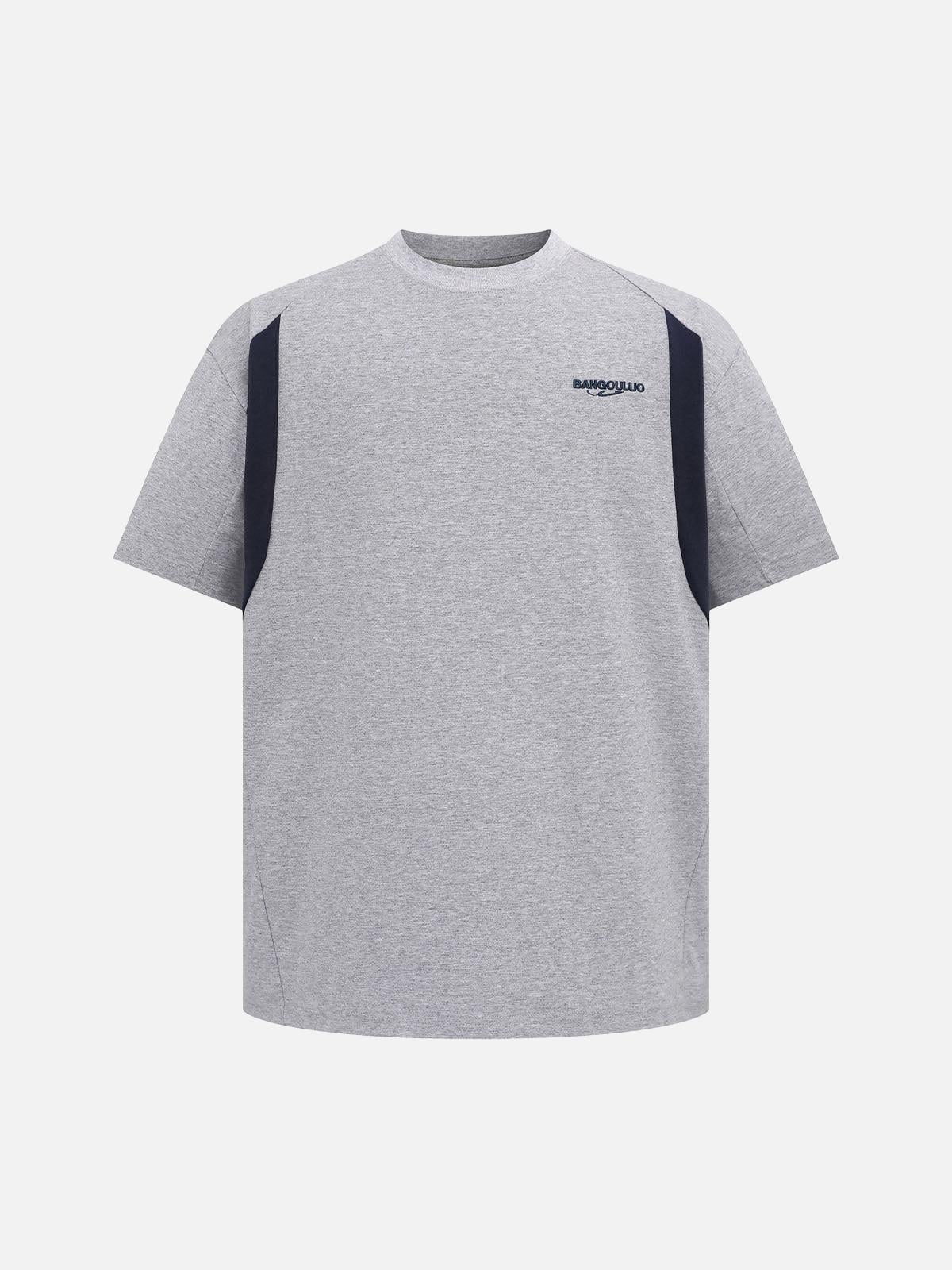 TALISHKO Retro Contrast Color Embroidered Letter T-Shirt