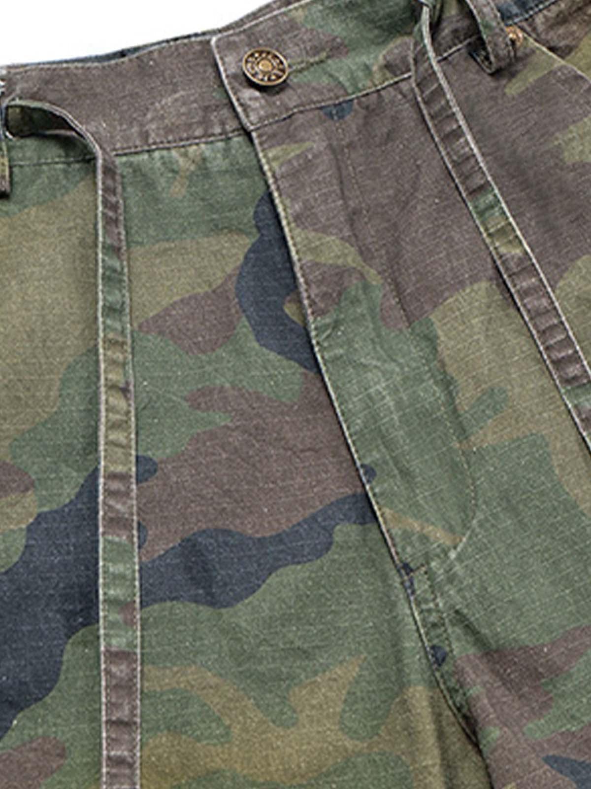 TALISHKO Washed Destroyed Camouflage Drawstring Cargo Shorts