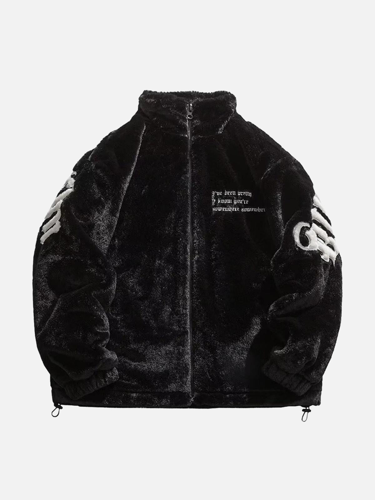 TALISHKO Street Letter Embroidered Fleece Jacket