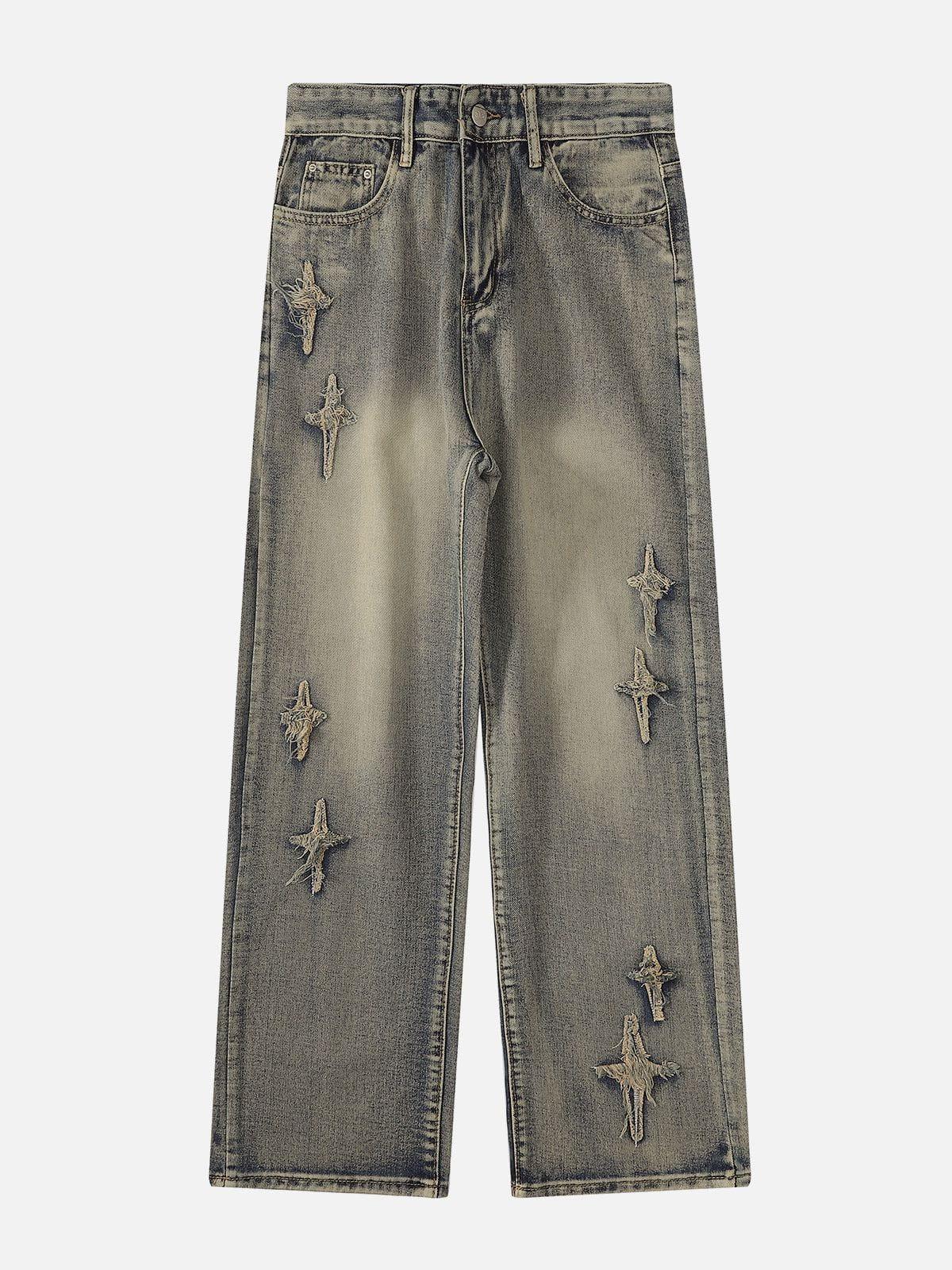 TALISHKO Star Embroidered Washed Jeans