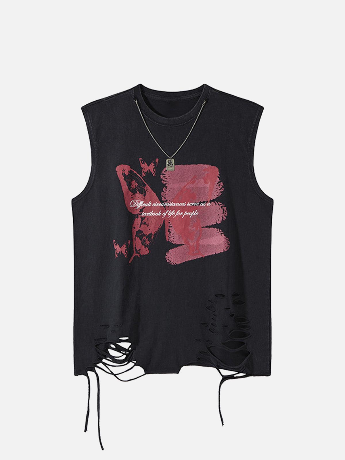 TALISHKO Asymmetric Distressed Graffiti Chain Vest