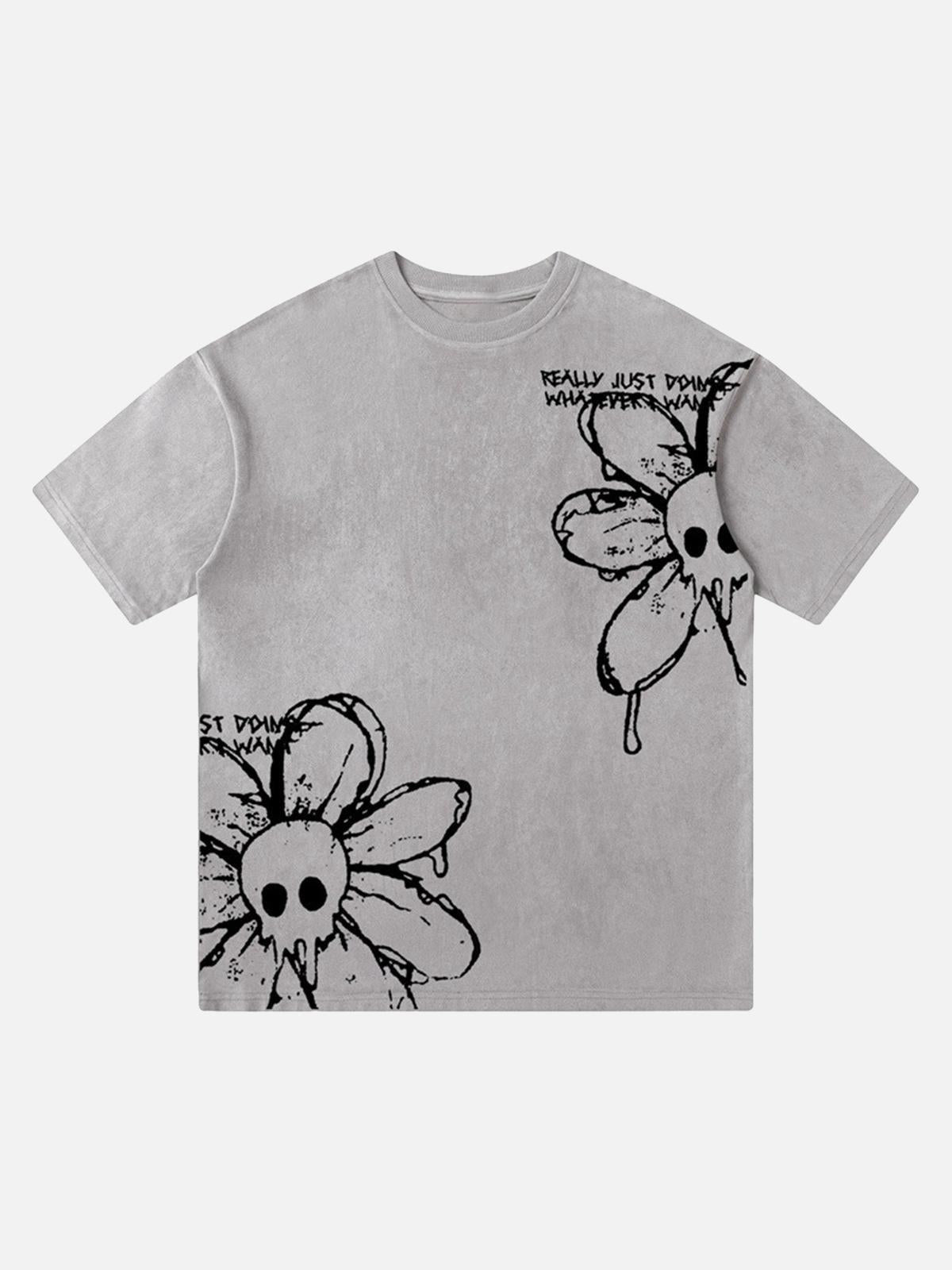 TALISHKO American Retro Creative Skull Flower T-Shirt