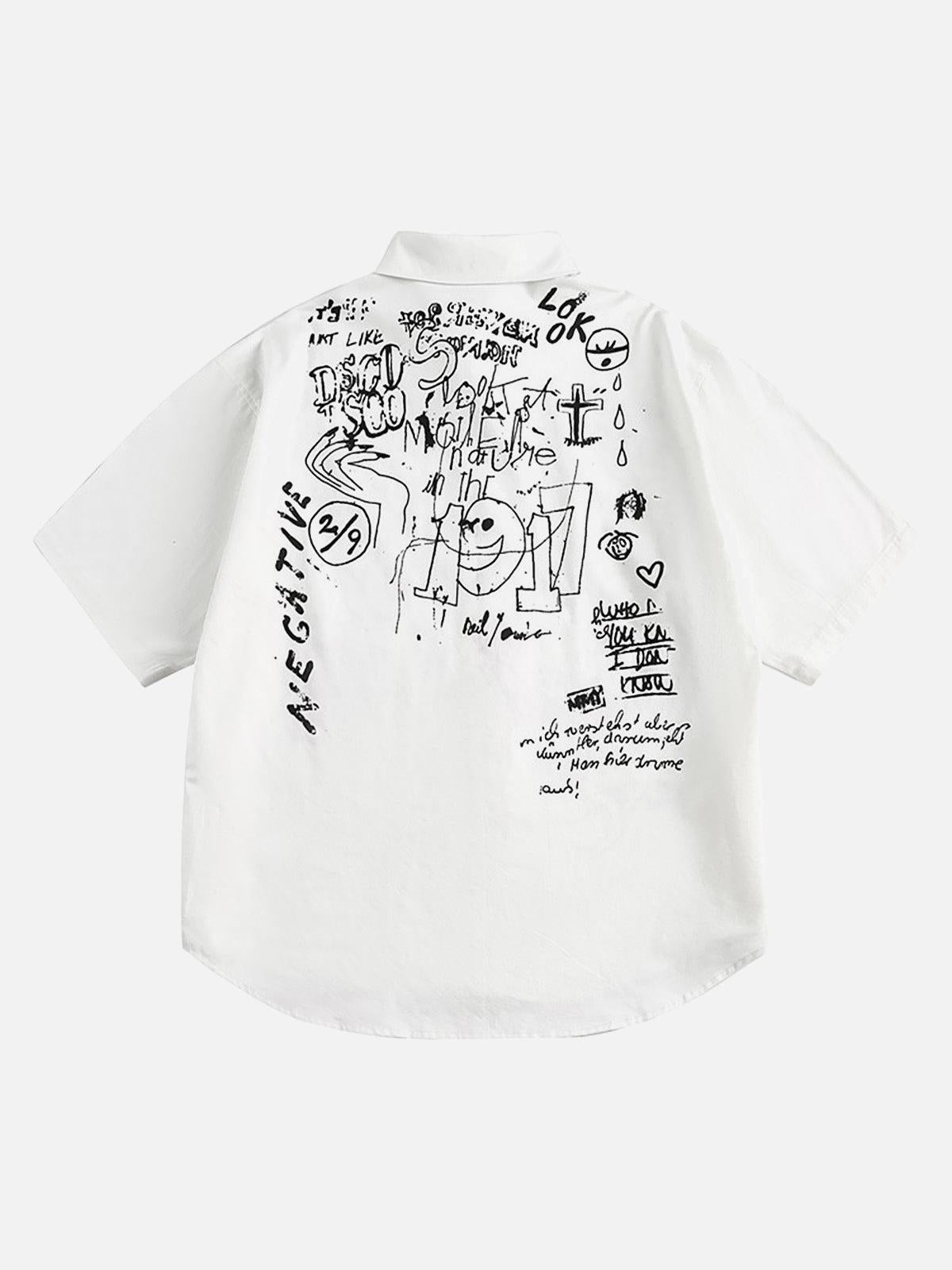 TALISHKO Fun Graffiti Print Short Sleeve Shirt