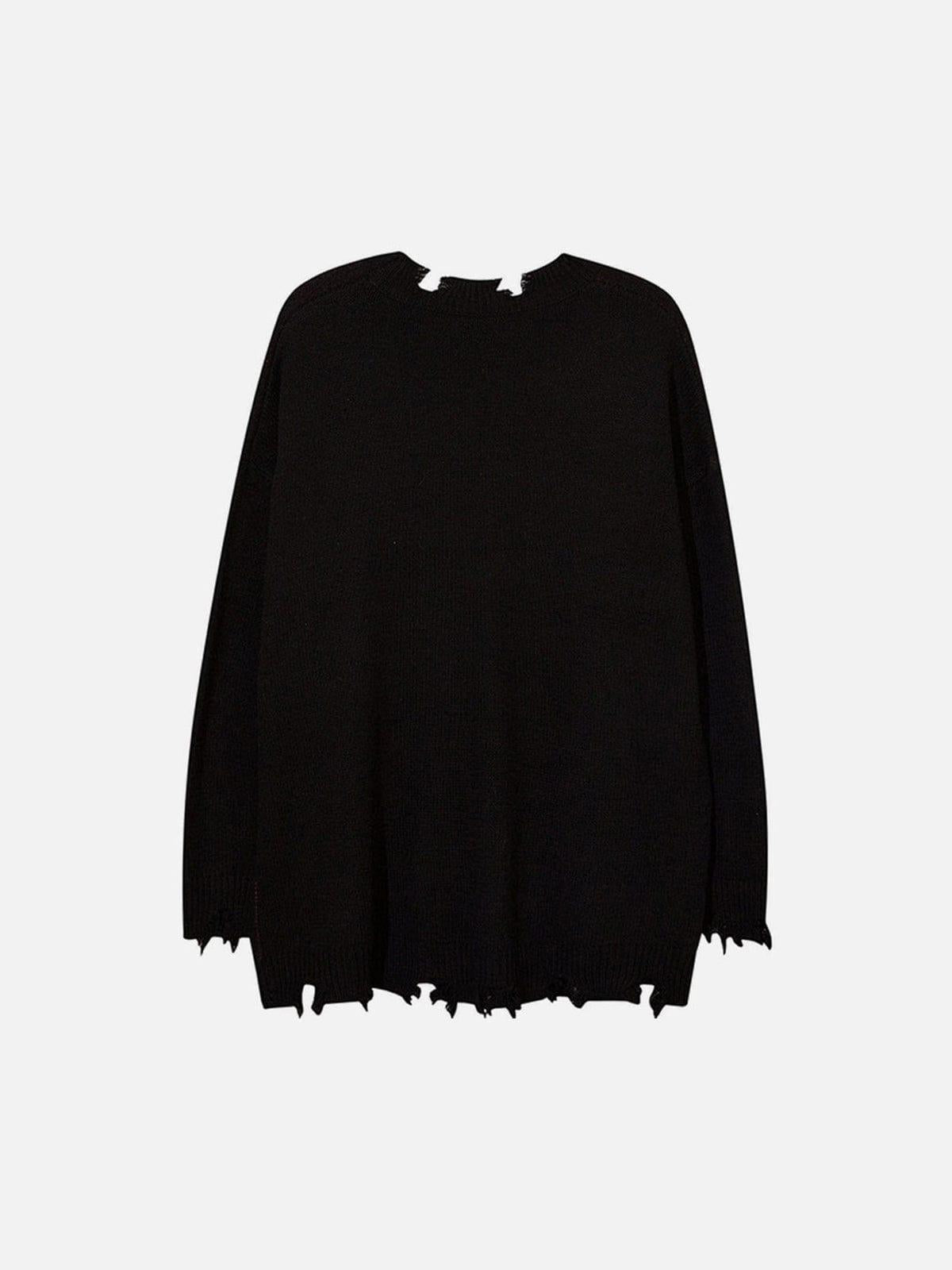 TALISHKO Irregular Ripped Skeleton Zipper Chain Knit Sweater