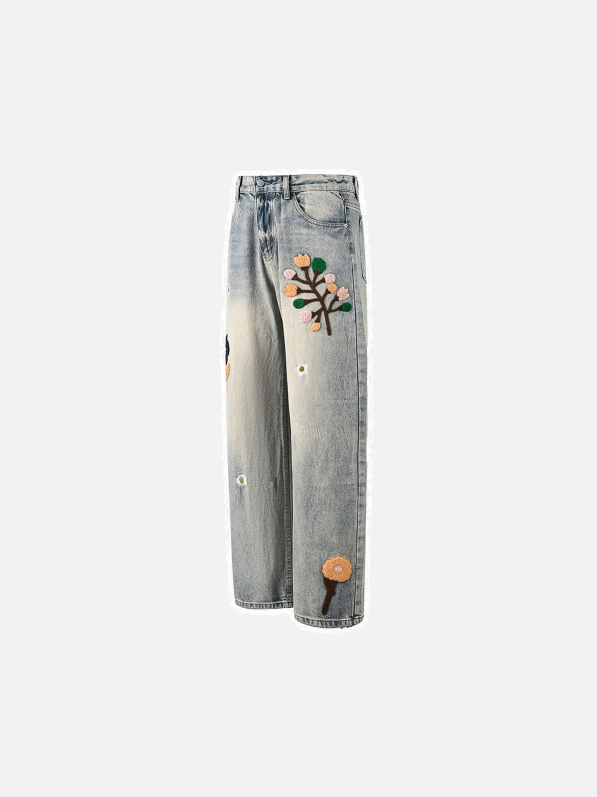 TALISHKO Vintage Floral Towel Embroidered Jeans