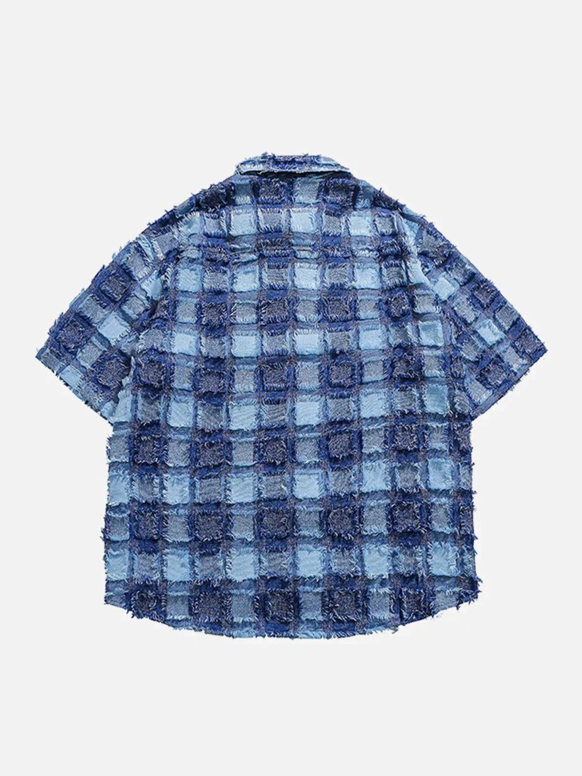 TALISHKO PLAID Splicing Short Sleeve Shirt