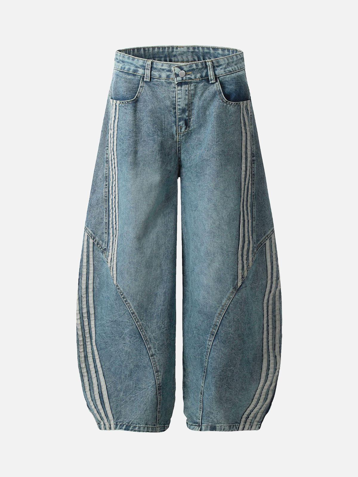 TALISHKO Striped Stitching Barrel Jeans