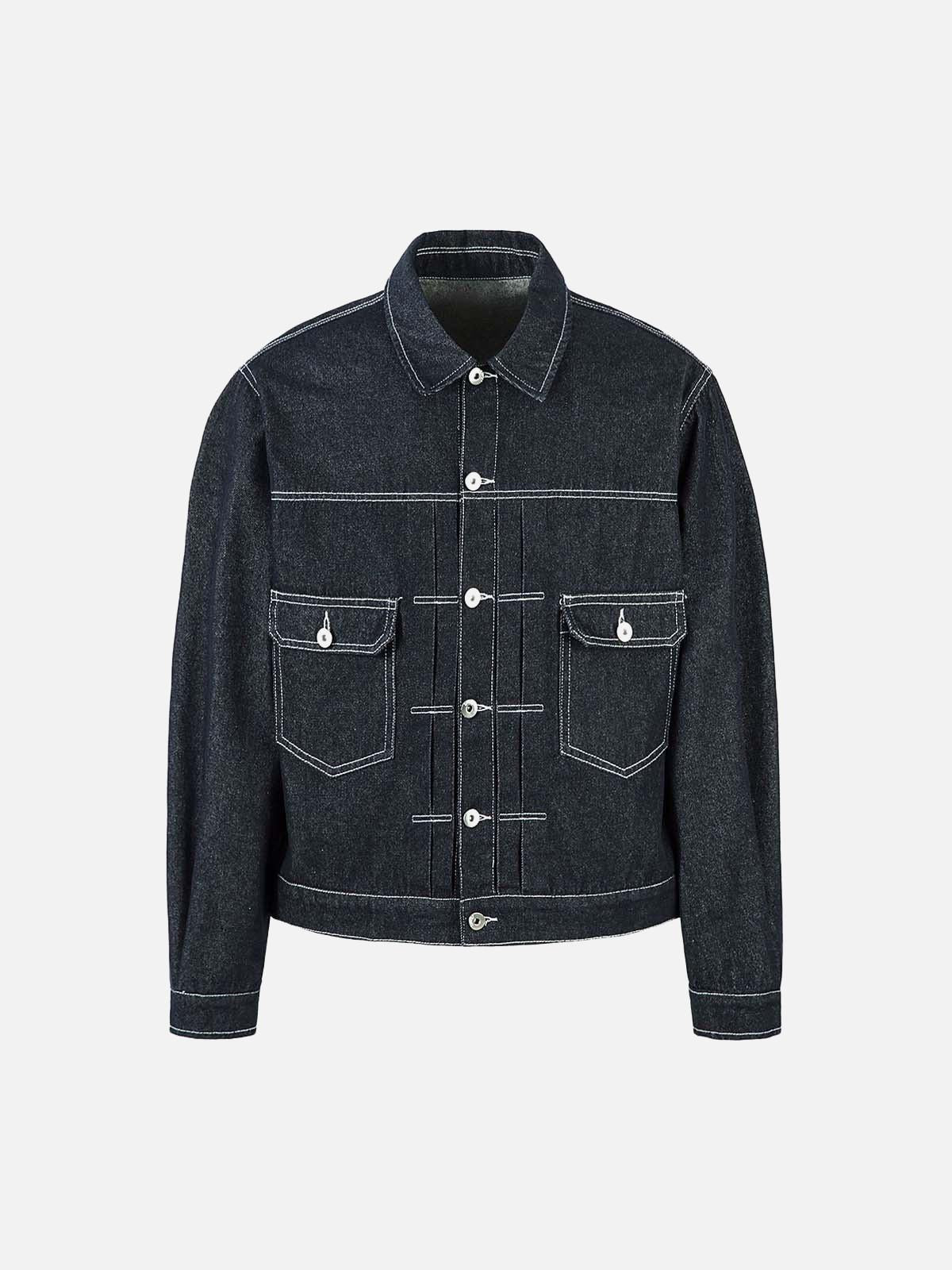 TALISHKO Retro Heavy Washed Contrast Color Denim Jacket