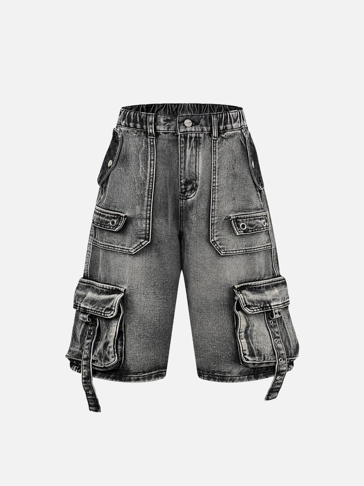 TALISHKO High-Waisted Multi-Pocket Denim Cargo Shorts