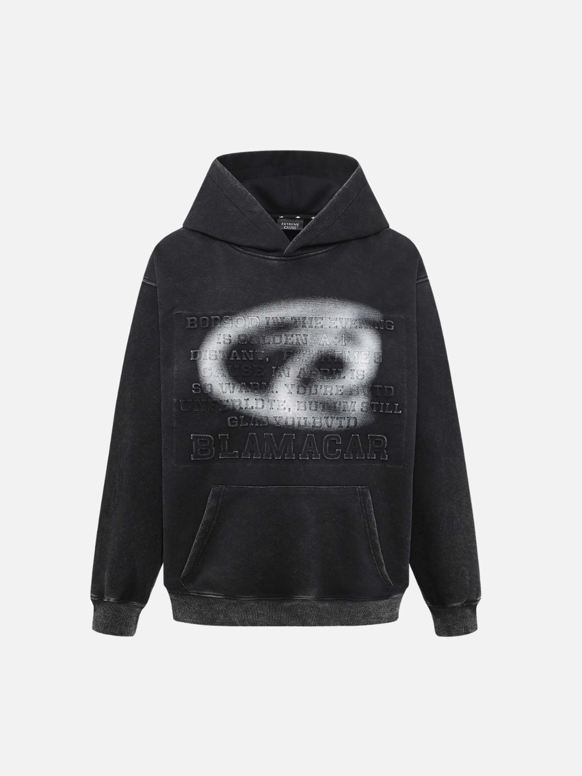 TALISHKO Distressed 3D Steel Print Hip-Hop Pullover Hoodie