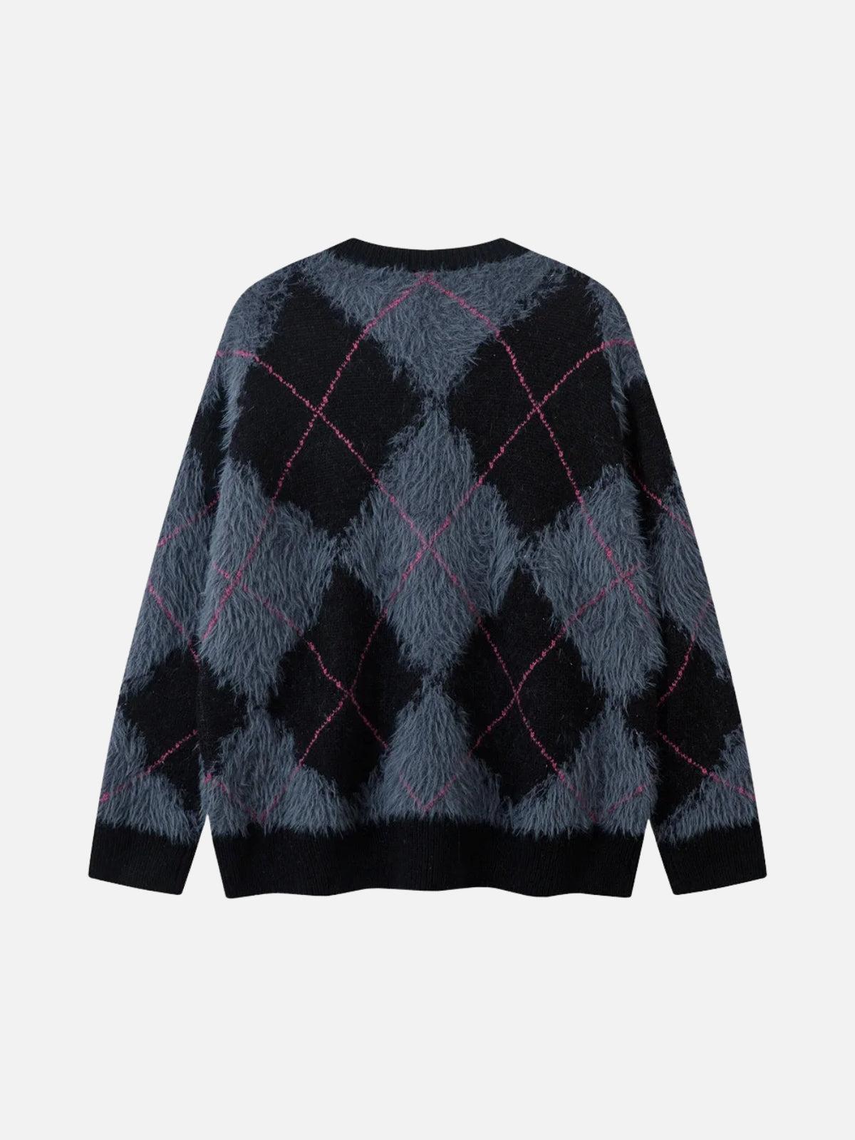 TALISHKO Rhombus Plaid Embroidery Sweater