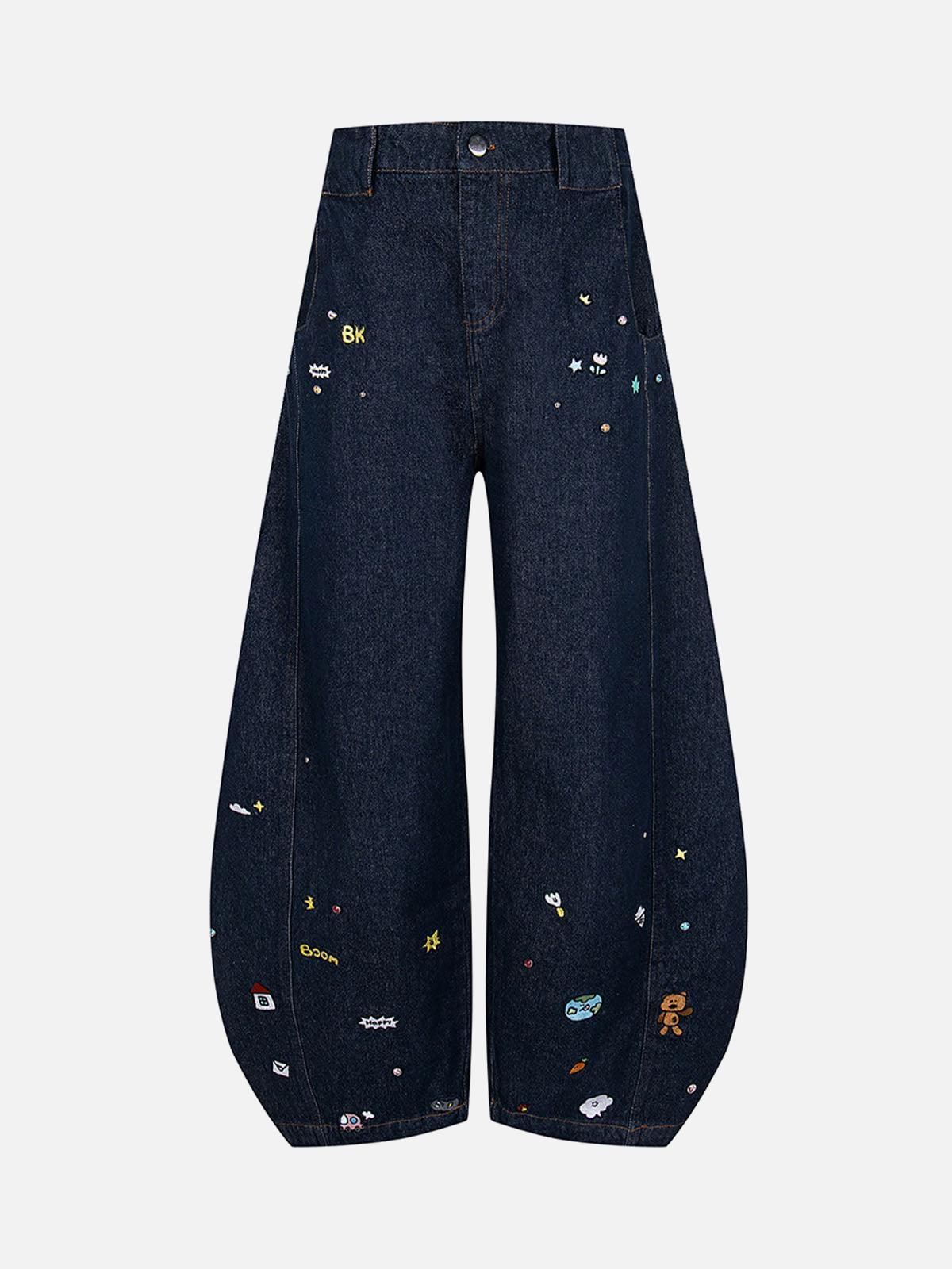 TALISHKO Fun Embroidered Barrel Jeans