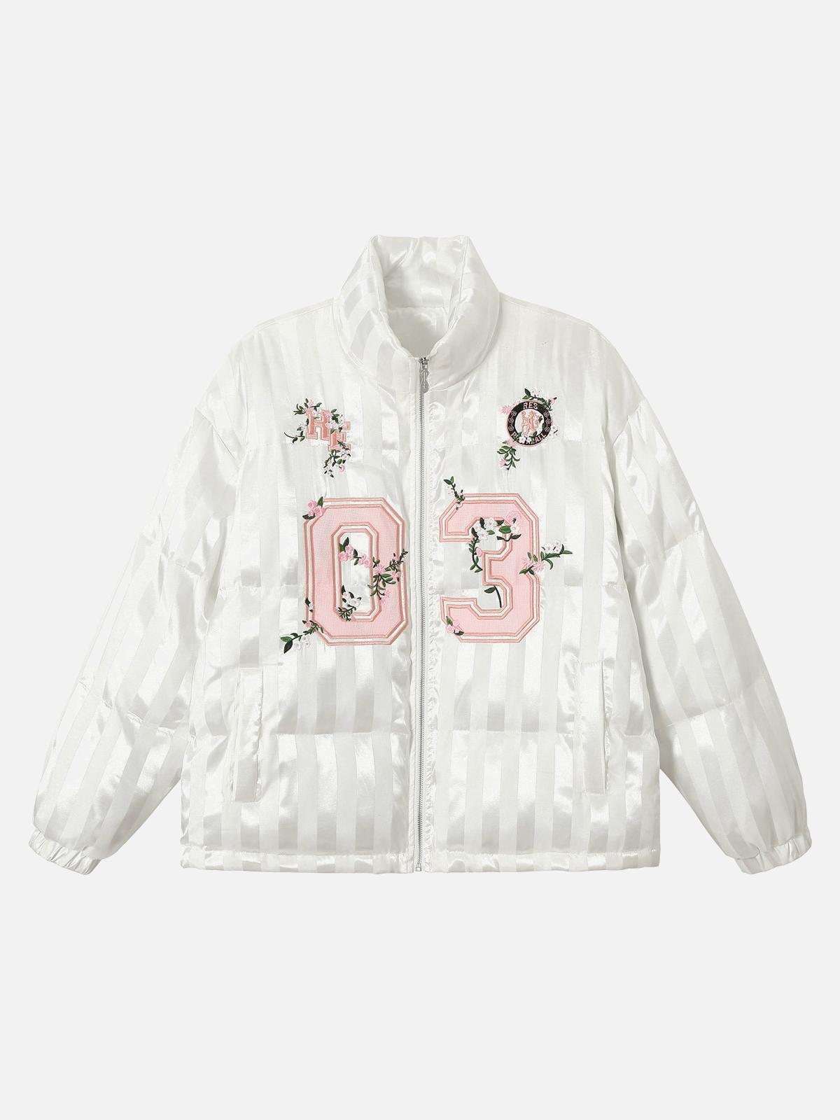 TALISHKO Floral Letter Embroidered Stand Collar Cotton Coat