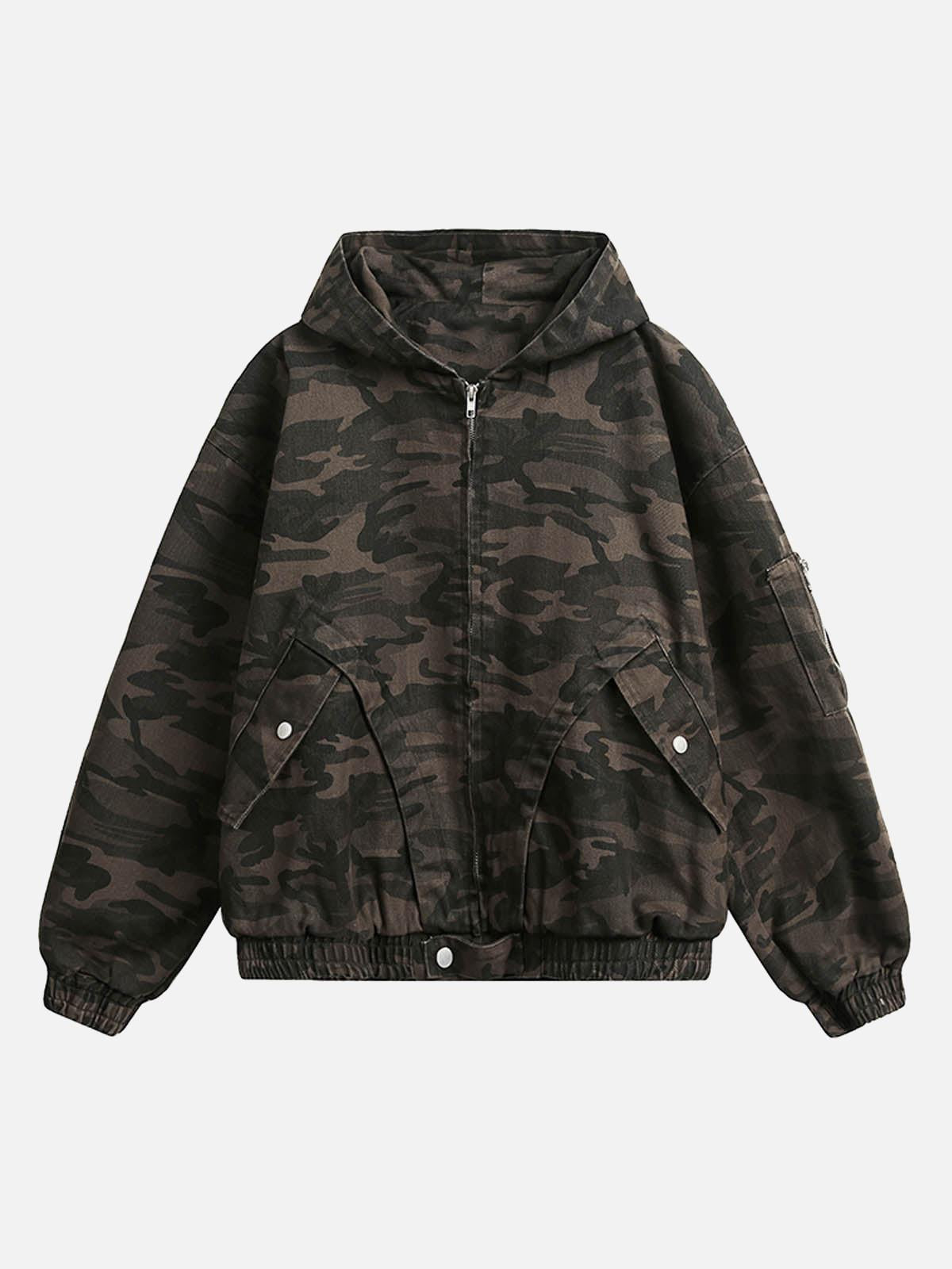 TALISHKO Deconstructed Camouflage Workwear Cardigan Hooded Jacket