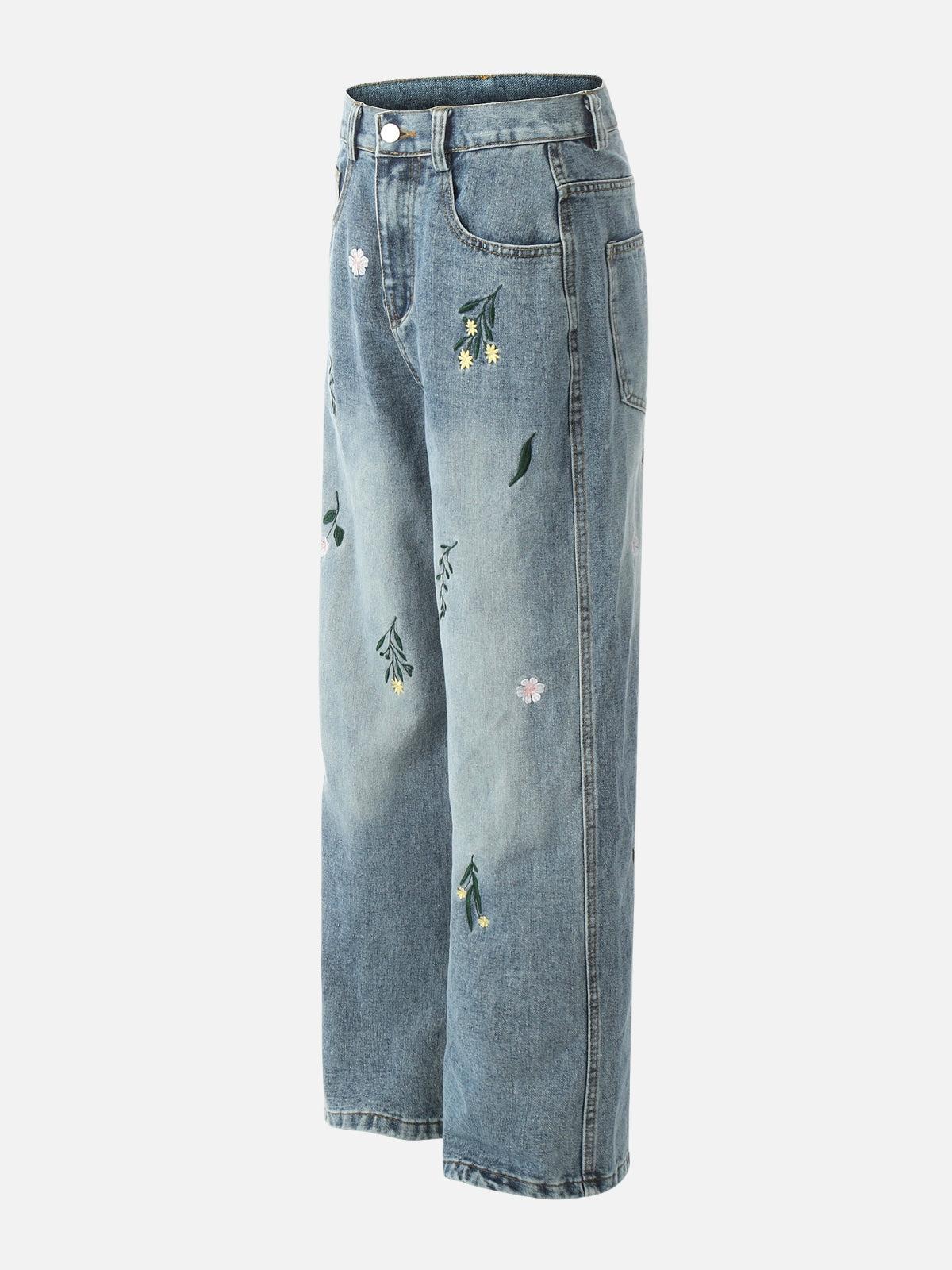 TALISHKO Embroidery Flower Washed Jeans