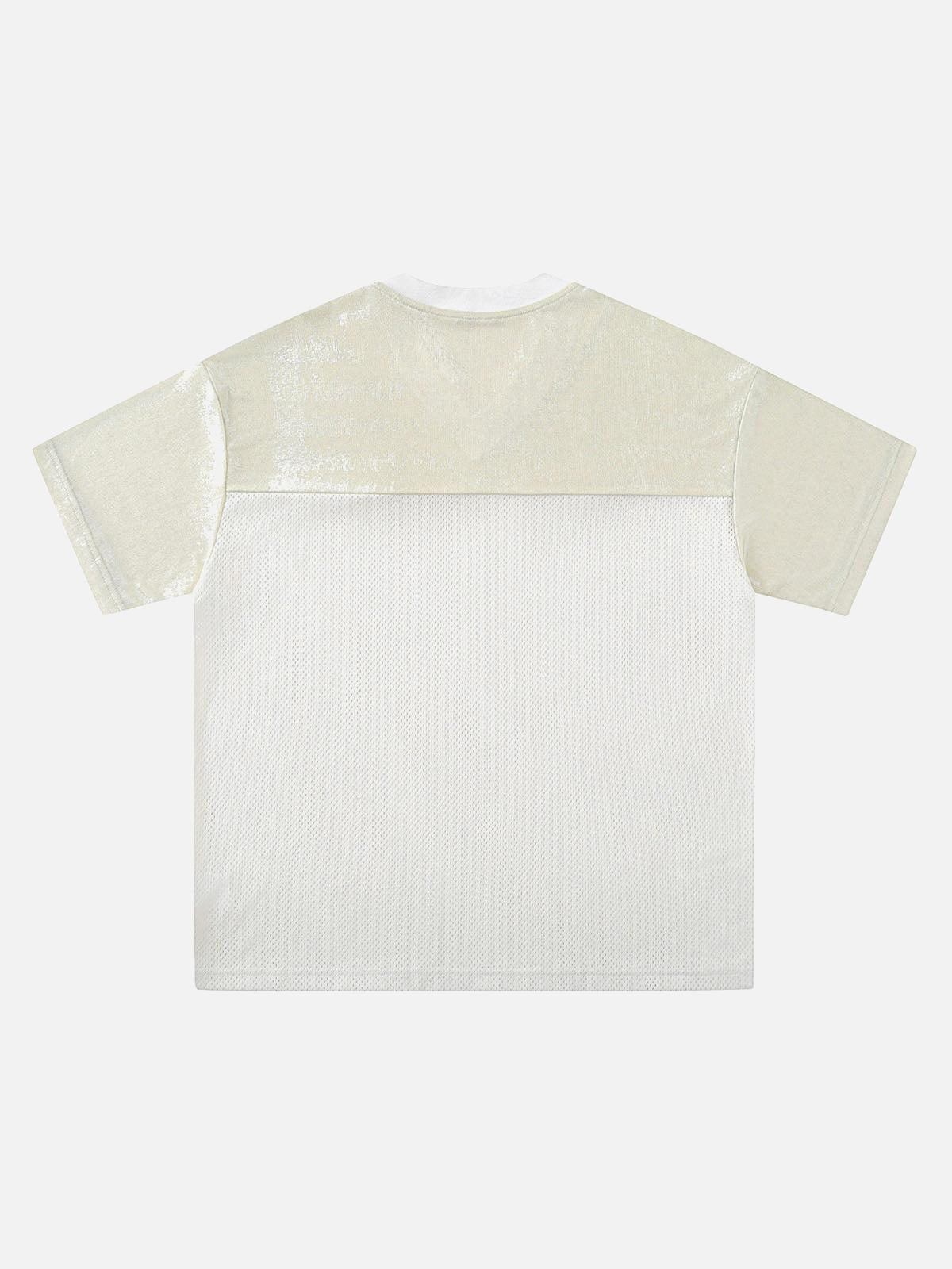 TALISHKO Street Stitching Mesh Character Print T-Shirt