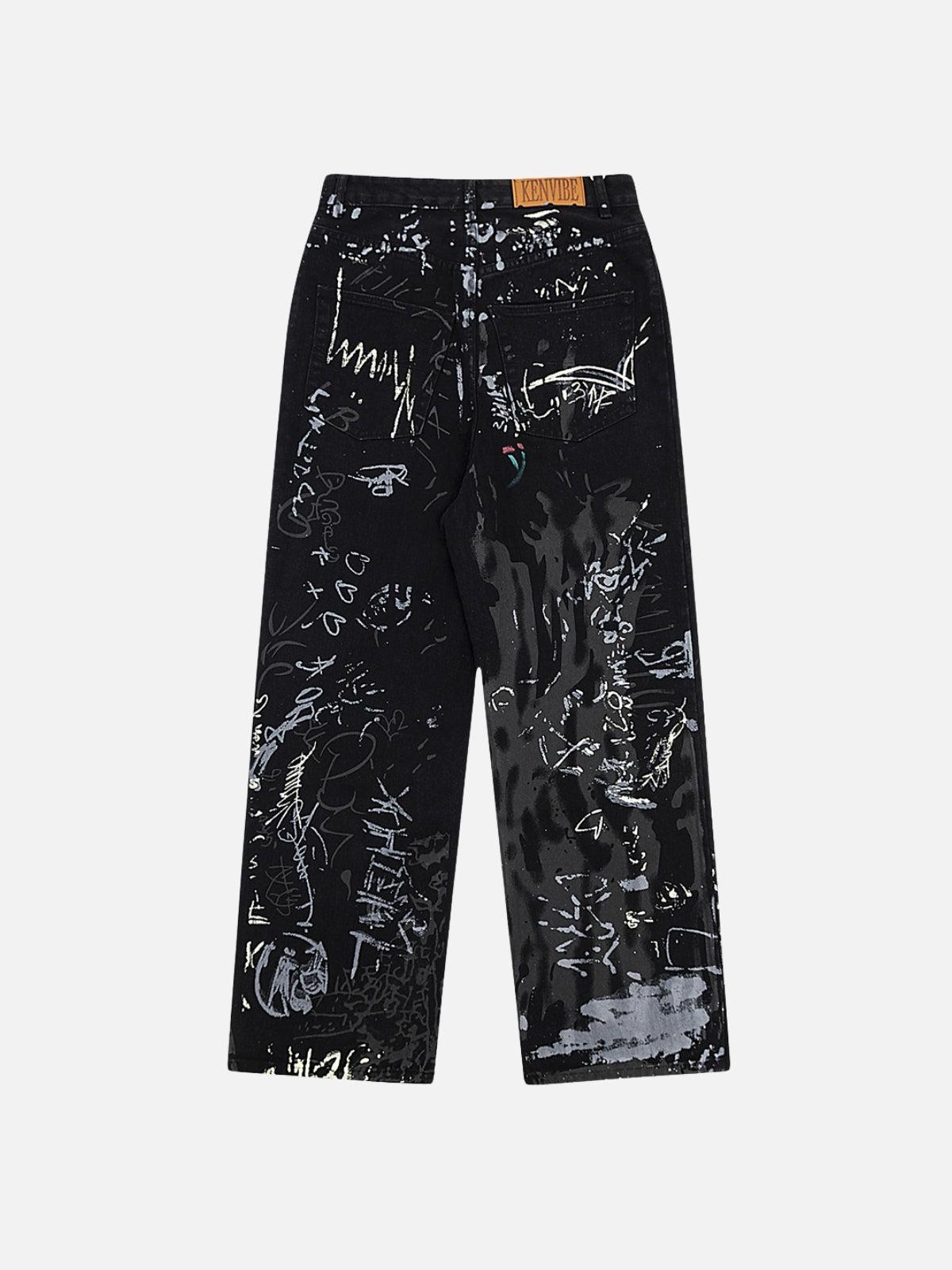TALISHKO Full Print Graffiti Loose Jeans