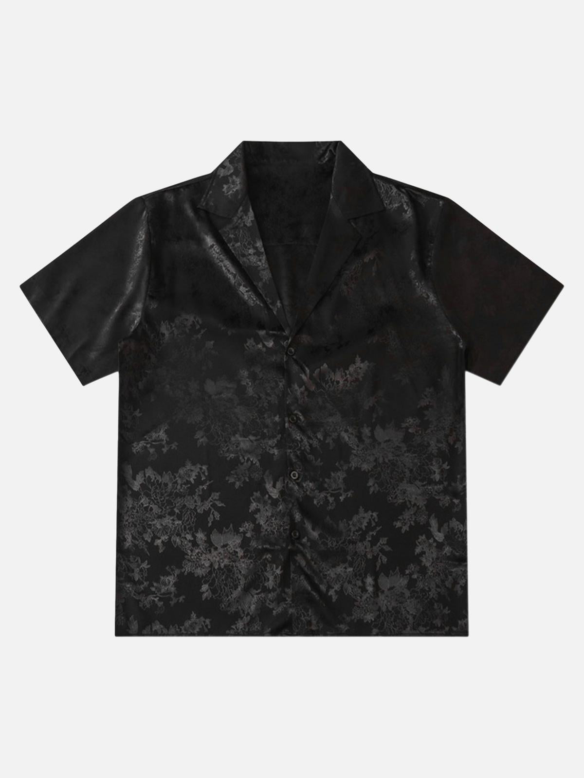 TALISHKO Leaves Pattern Black Vintage Shirts