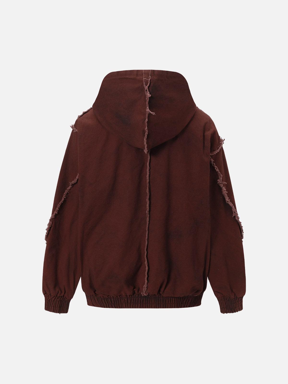 TALISHKO Washed Distressed Fur Hooded Jacket