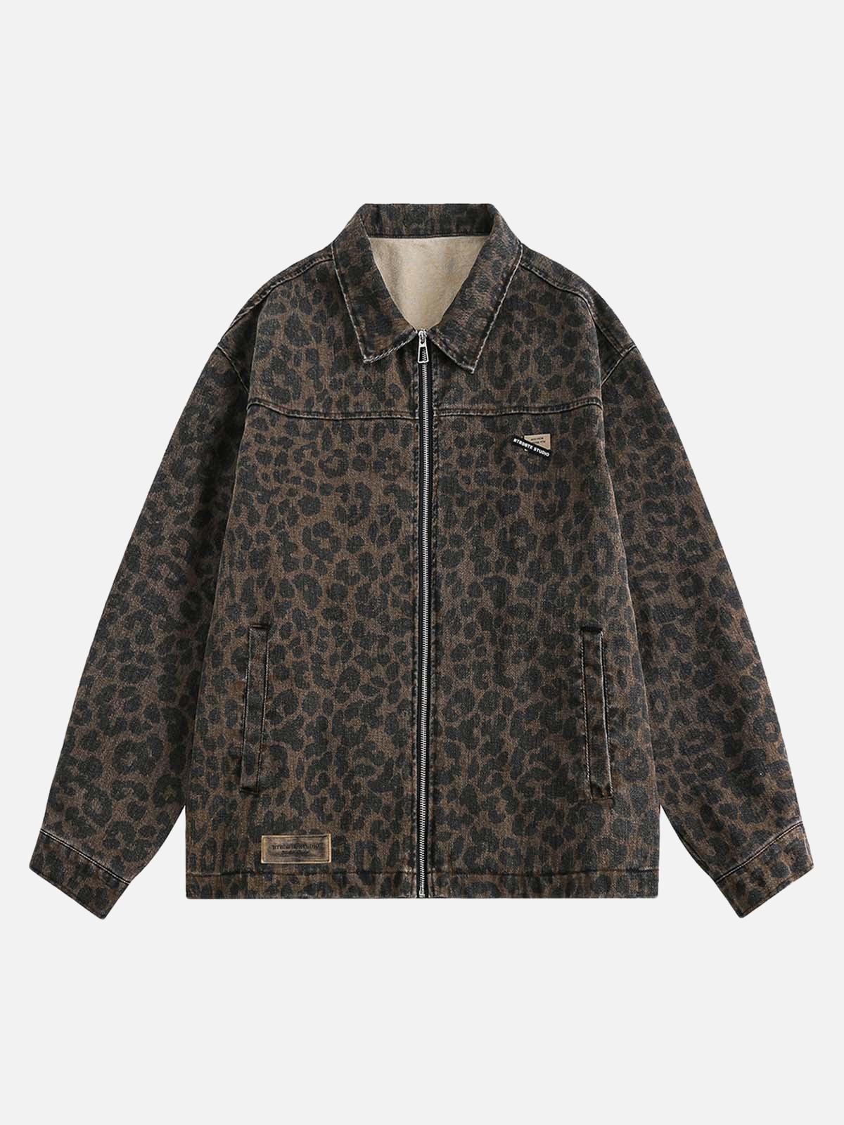 TALISHKO Vintage Washed Cheetah Denim Jacket