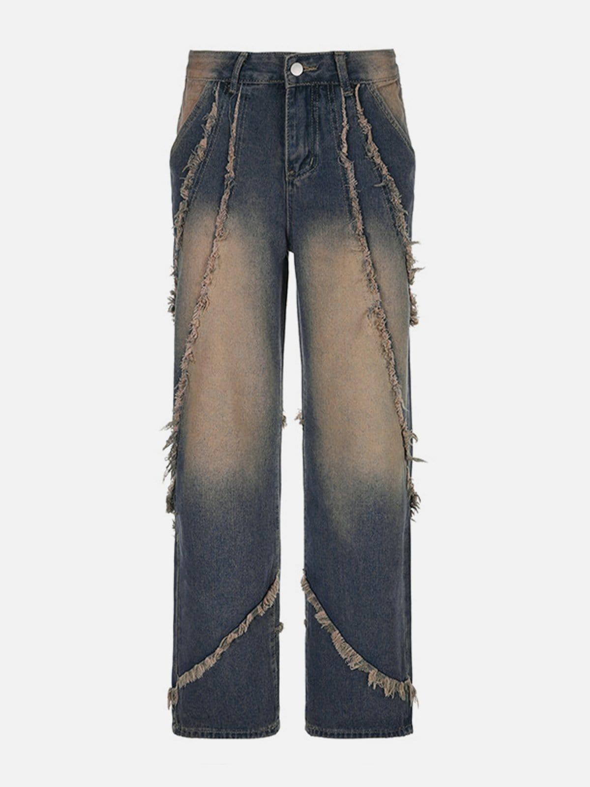 TALISHKO Symmetrical Raw Edge Straight-Leg Jeans