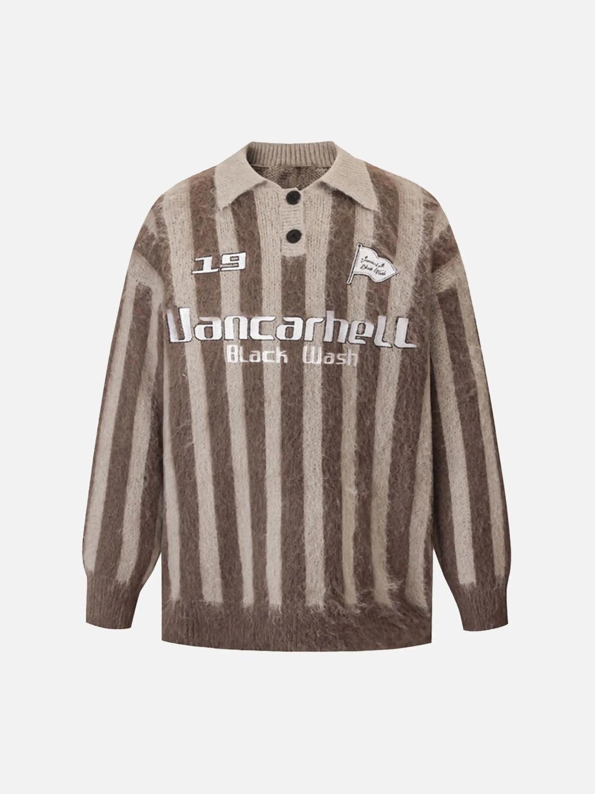 TALISHKO Vintage Vertical Striped Polo Collar Sweater