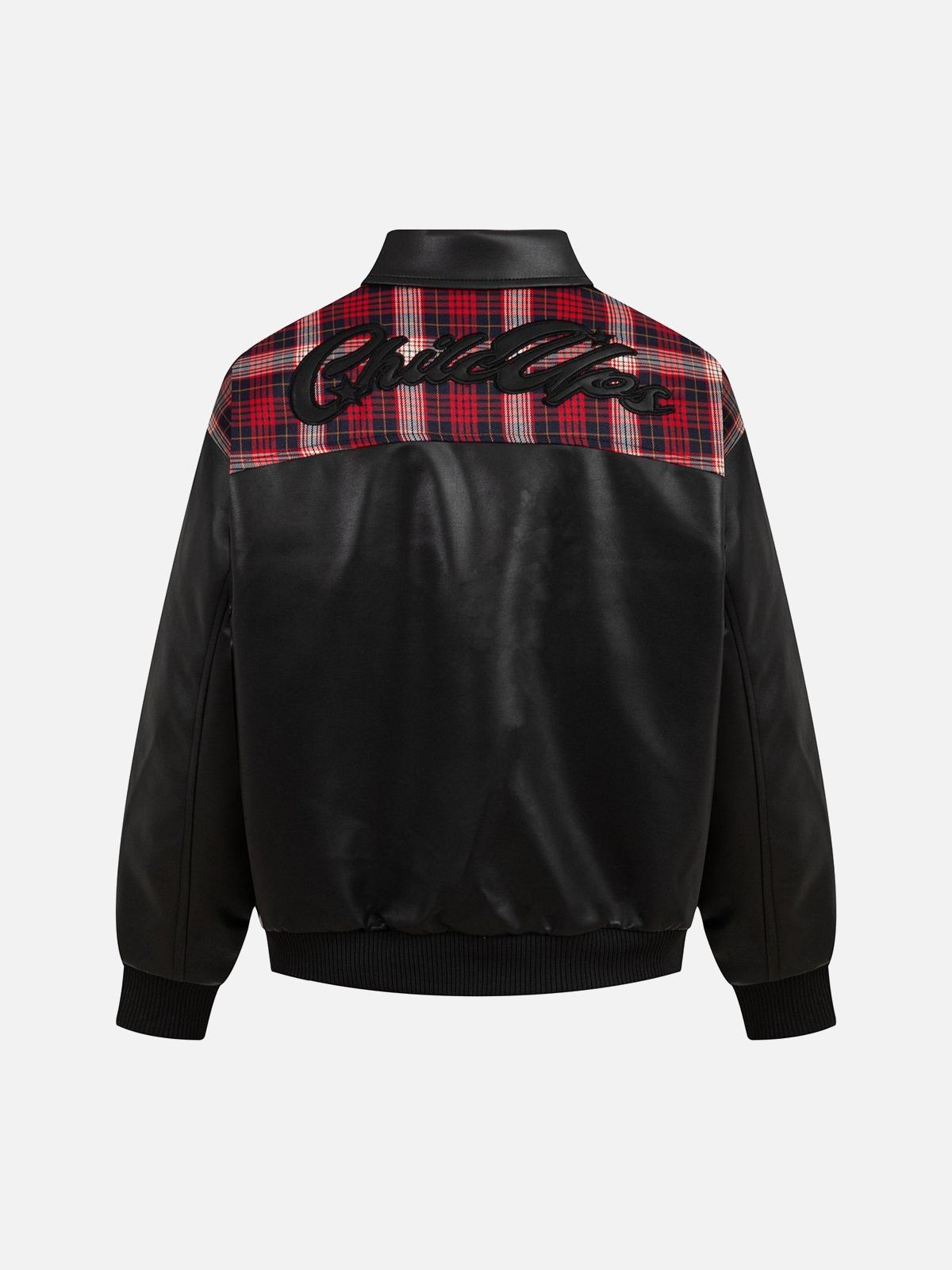 TALISHKO Patchwork PU Leather Quilted Jacket