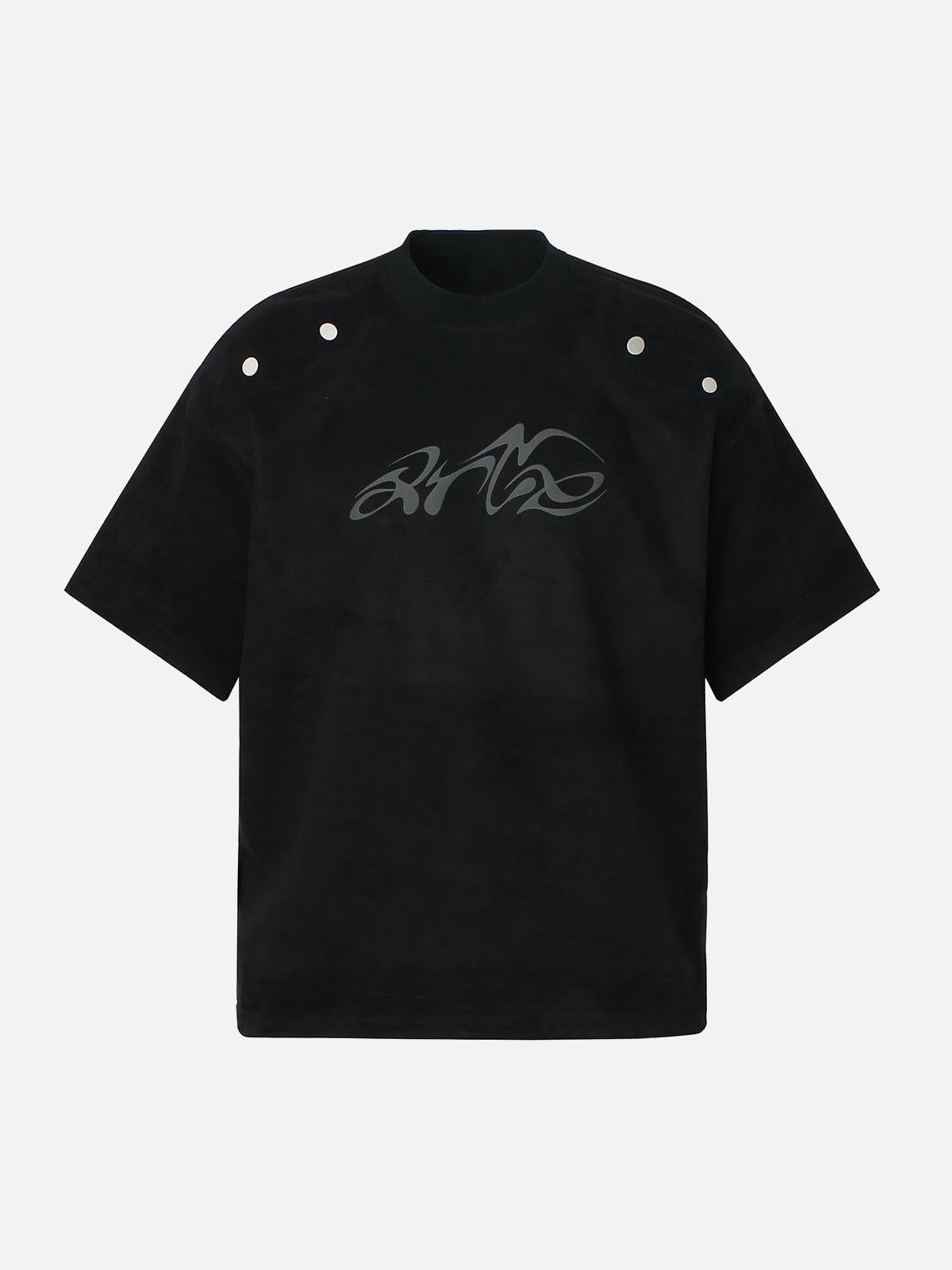 TALISHKO Metallic Print Suede Crew Neck T-Shirt