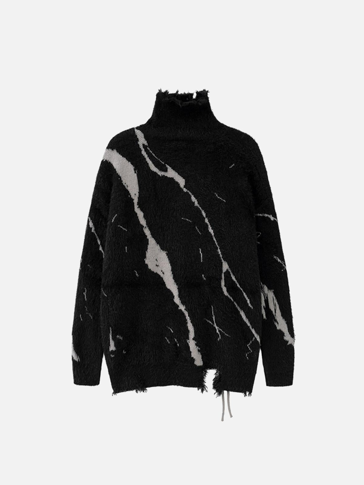 TALISHKO Ripped Knit Turtleneck Sweater