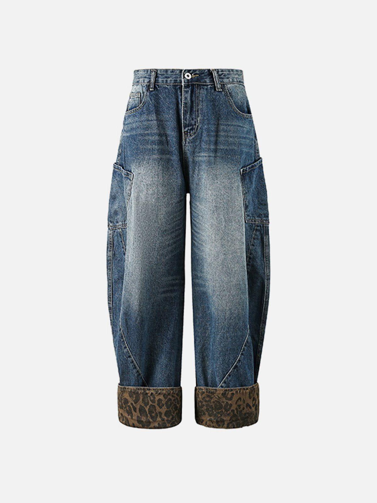 TALISHKO Leopard Print Barrel Cuffed Jeans