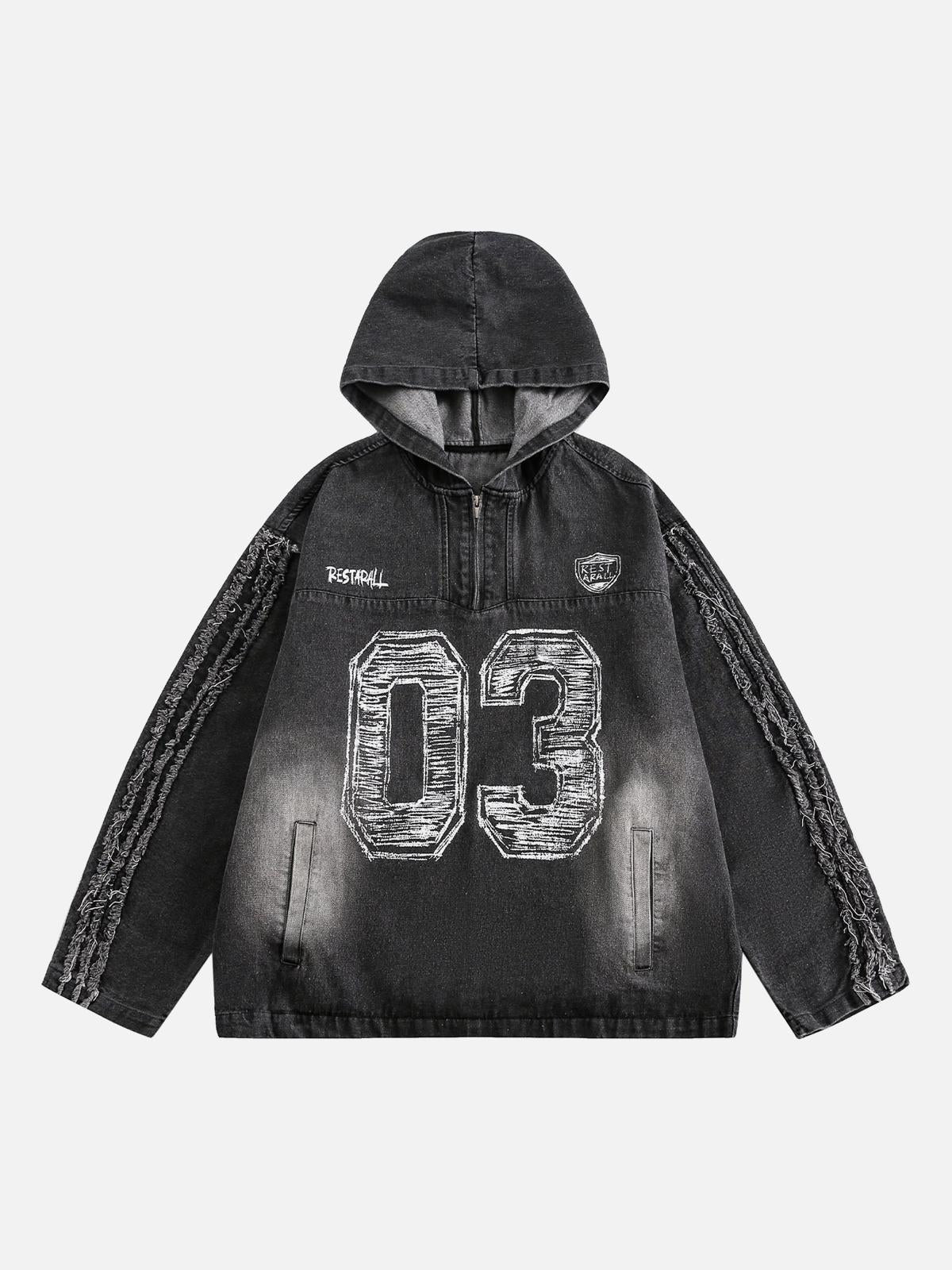TALISHKO Retro Distressed Washed Denim Hoodie