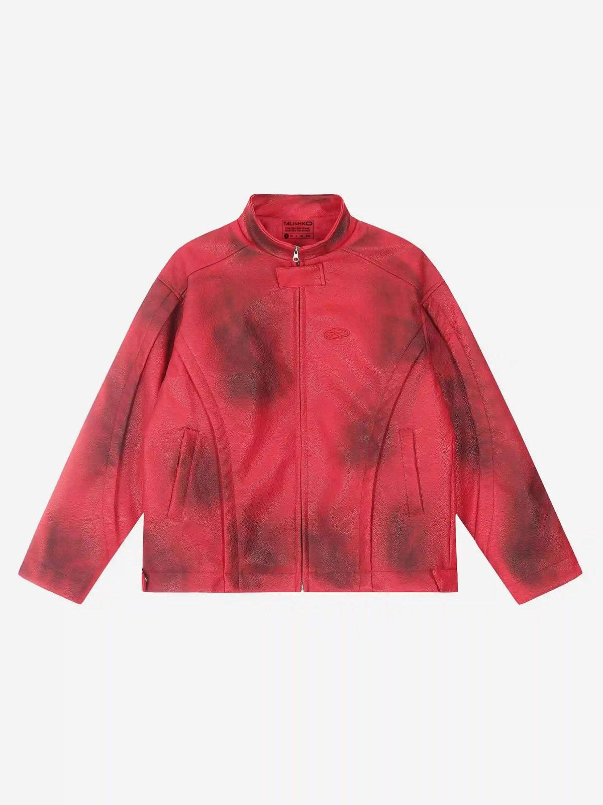TALISHKO American Style 3D Embroidery Spray Color Motorcycle Jacket