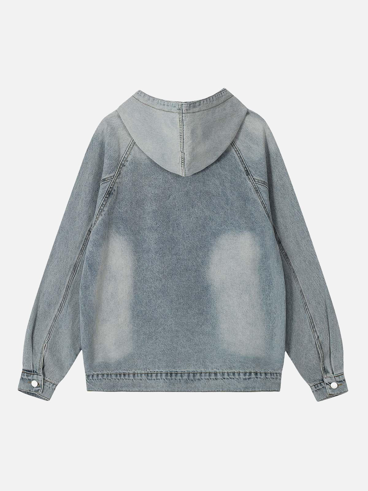 TALISHKO Embroidered Washed Distressed Denim Hoodie
