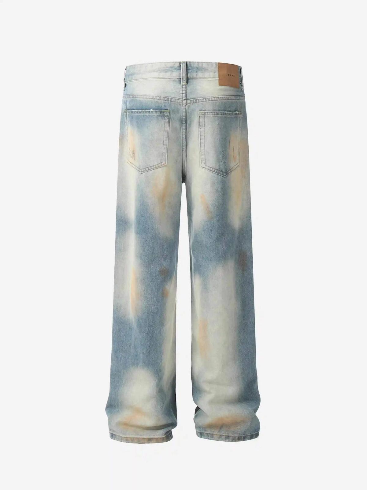 TALISHKO Street Distressed Industrial Style Straight Jeans