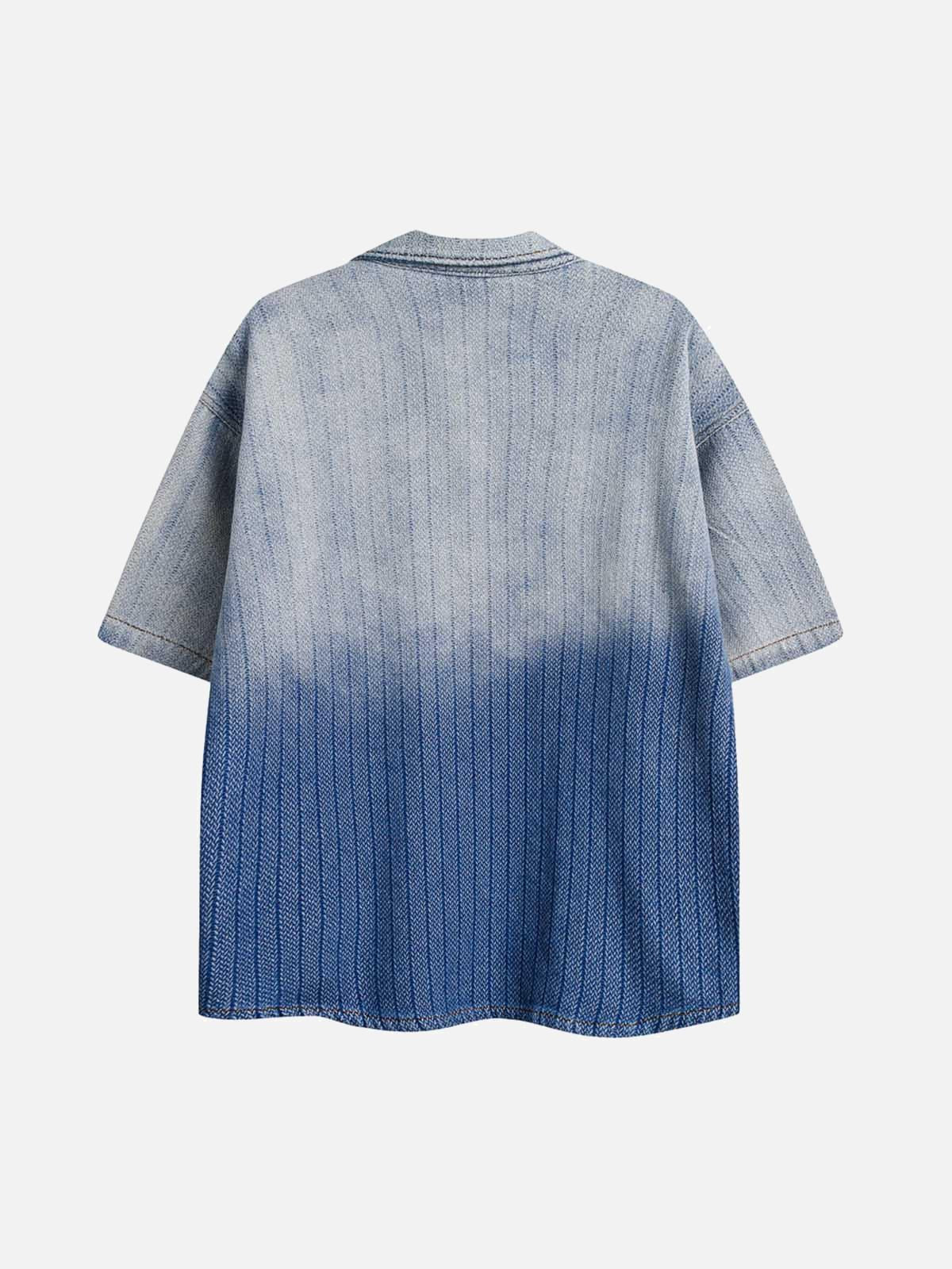 TALISHKO Gradient Denim Short-Sleeve Shirt