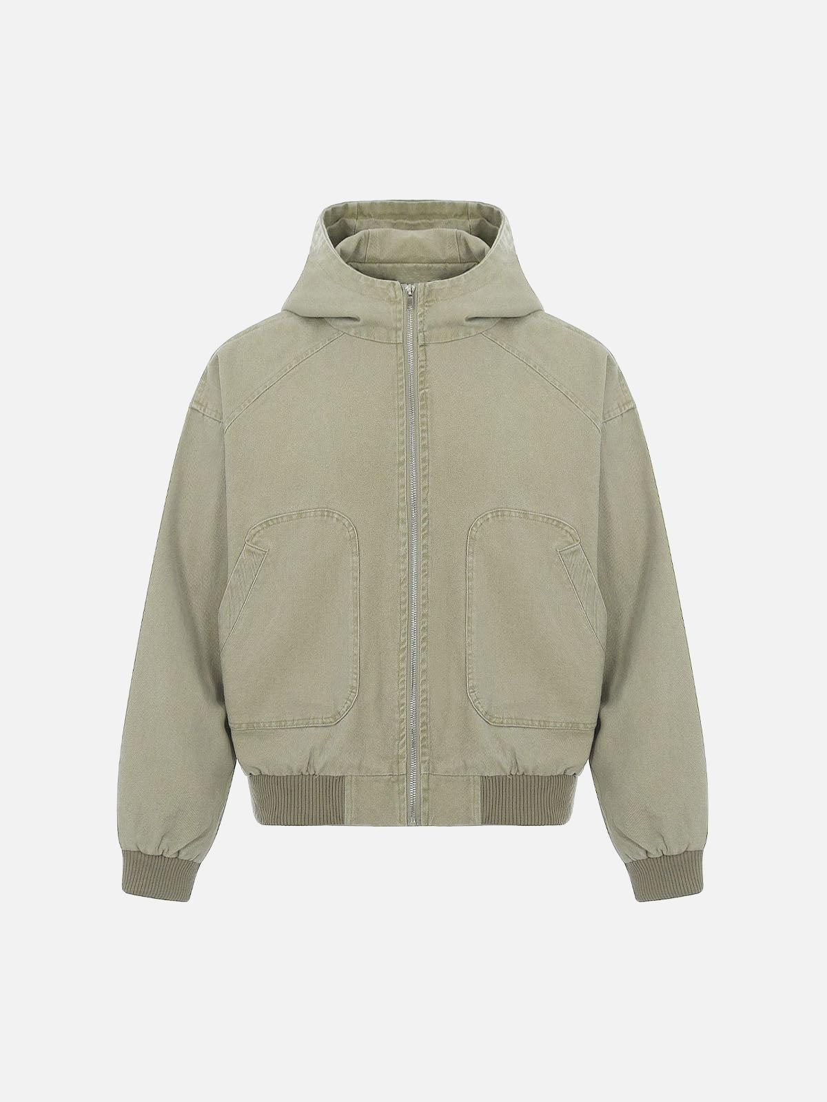 TALISHKO Washed Distressed Patchwork Work Hooded Jacket
