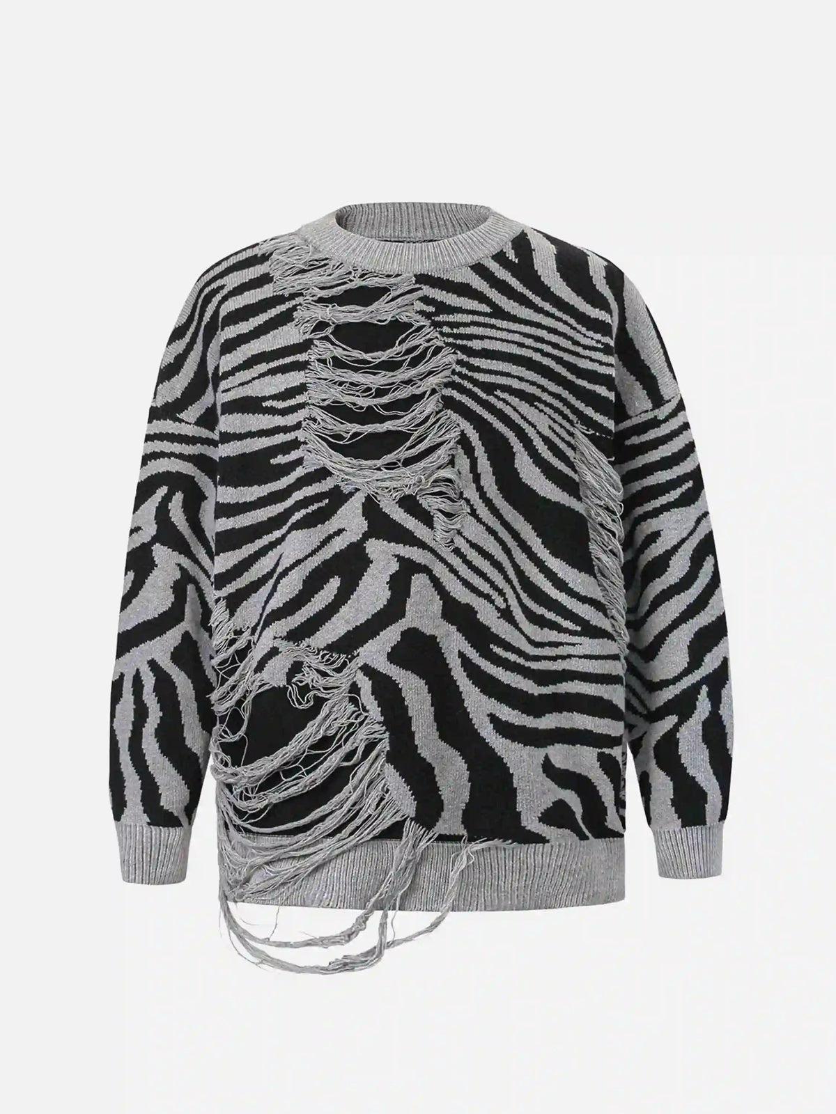 TALISHKO Ripped Zebra Pattern Sweater