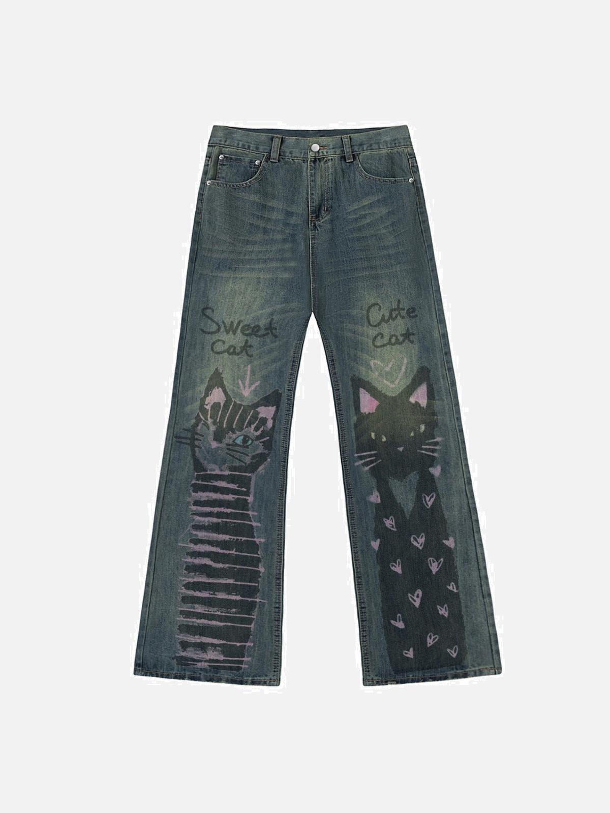 TALISHKO Cat Graffiti Print Jeans