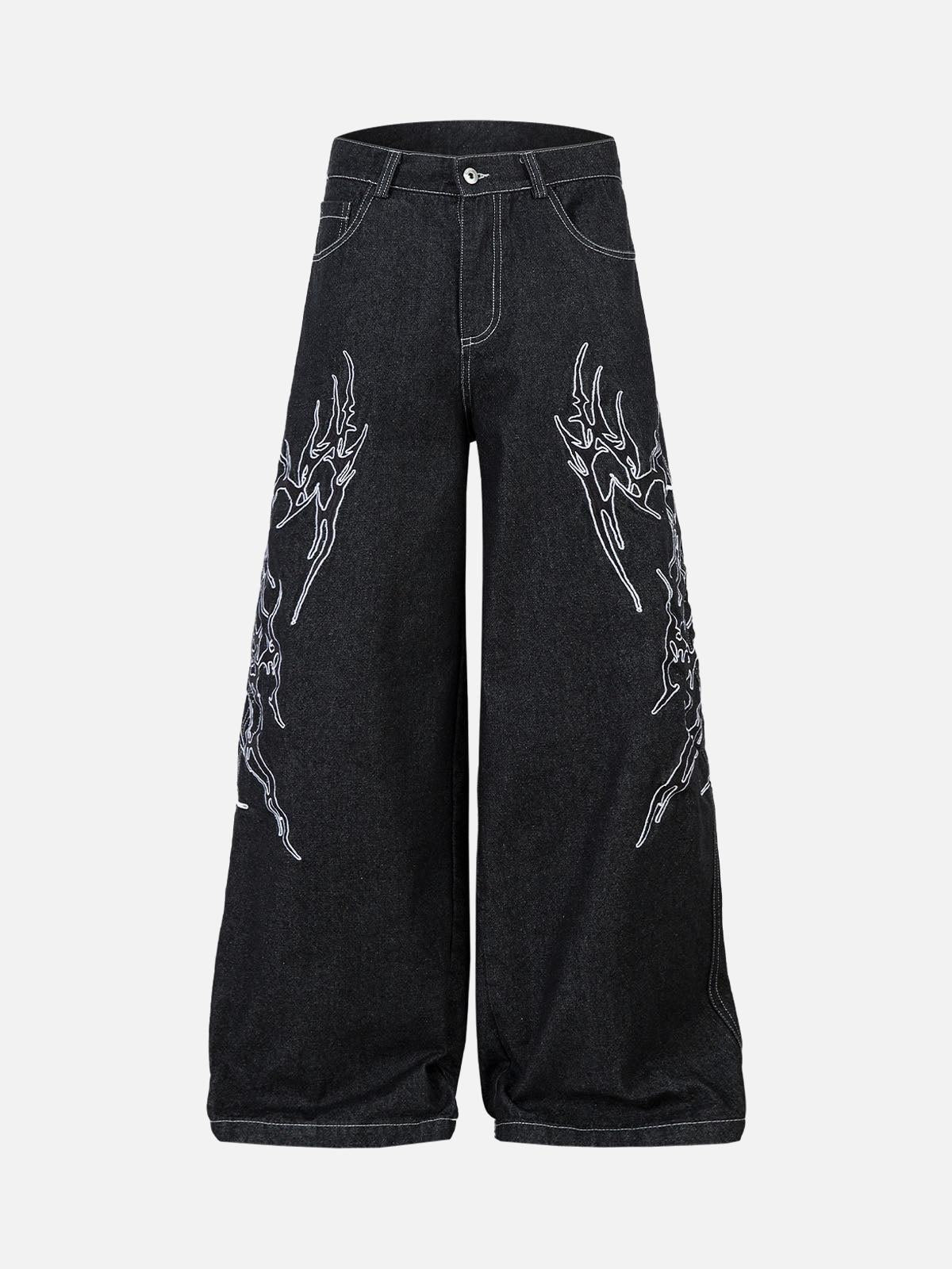 TALISHKO Embroidered Flame Baggy Jeans