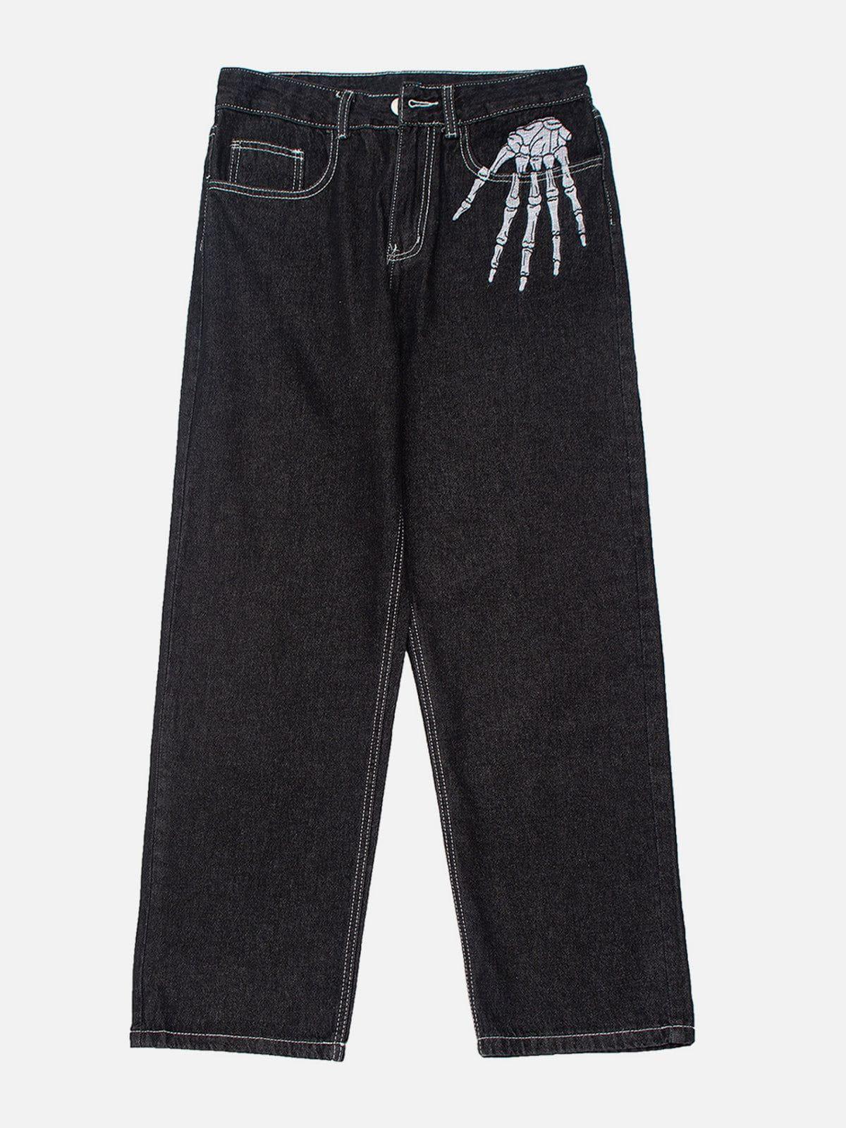 TALISHKO Skull Bone Embroidery Loose Jeans