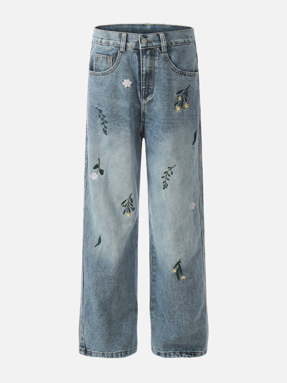 TALISHKO Embroidery Flower Washed Jeans