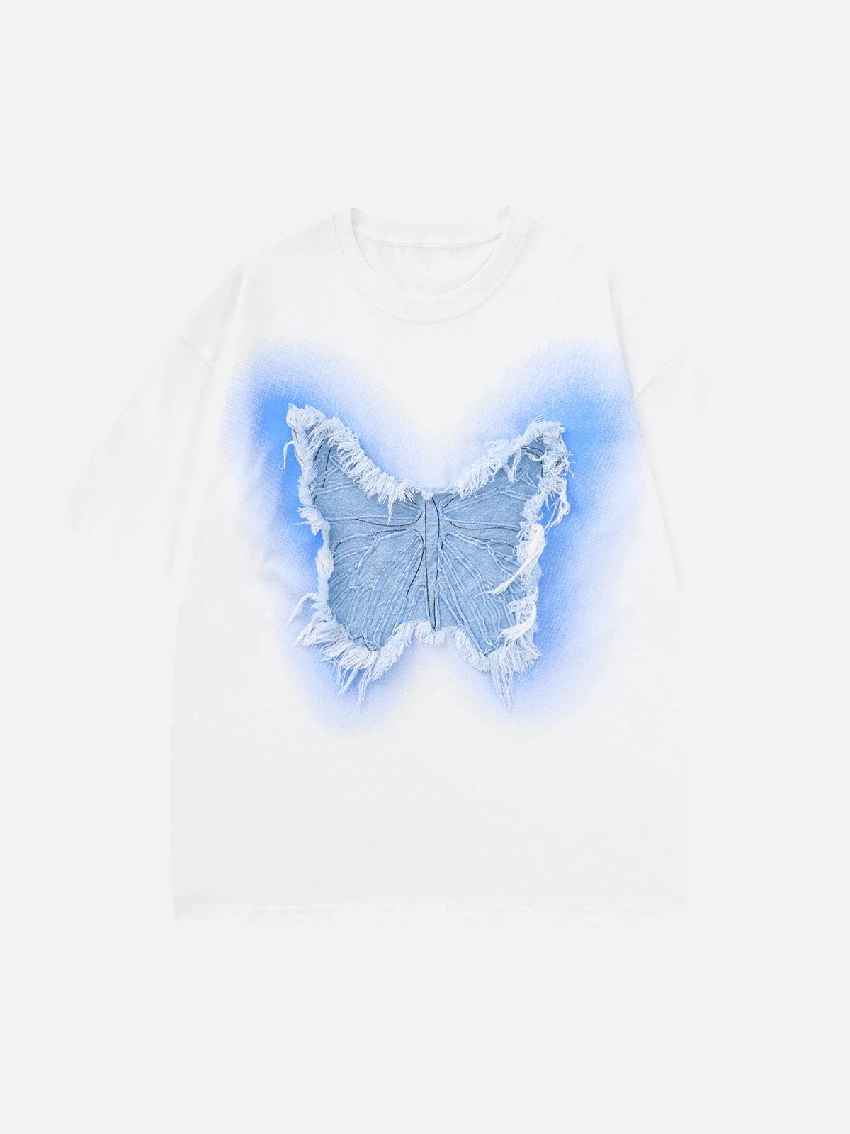 TALISHKO Butterfly Patch Embroidered Graphic T-Shirt