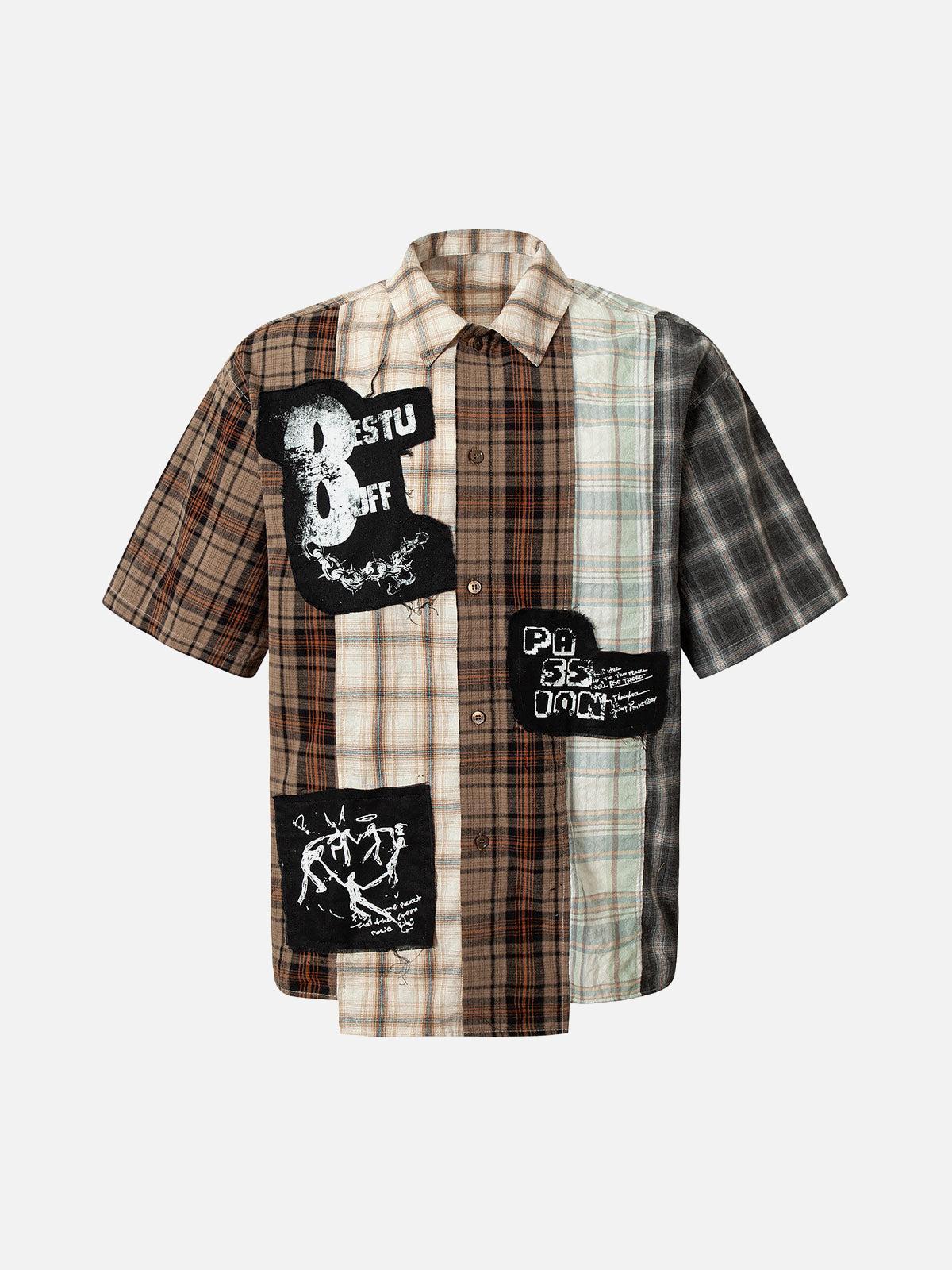 TALISHKO Patchwork Plaid Short-Sleeve Shirt
