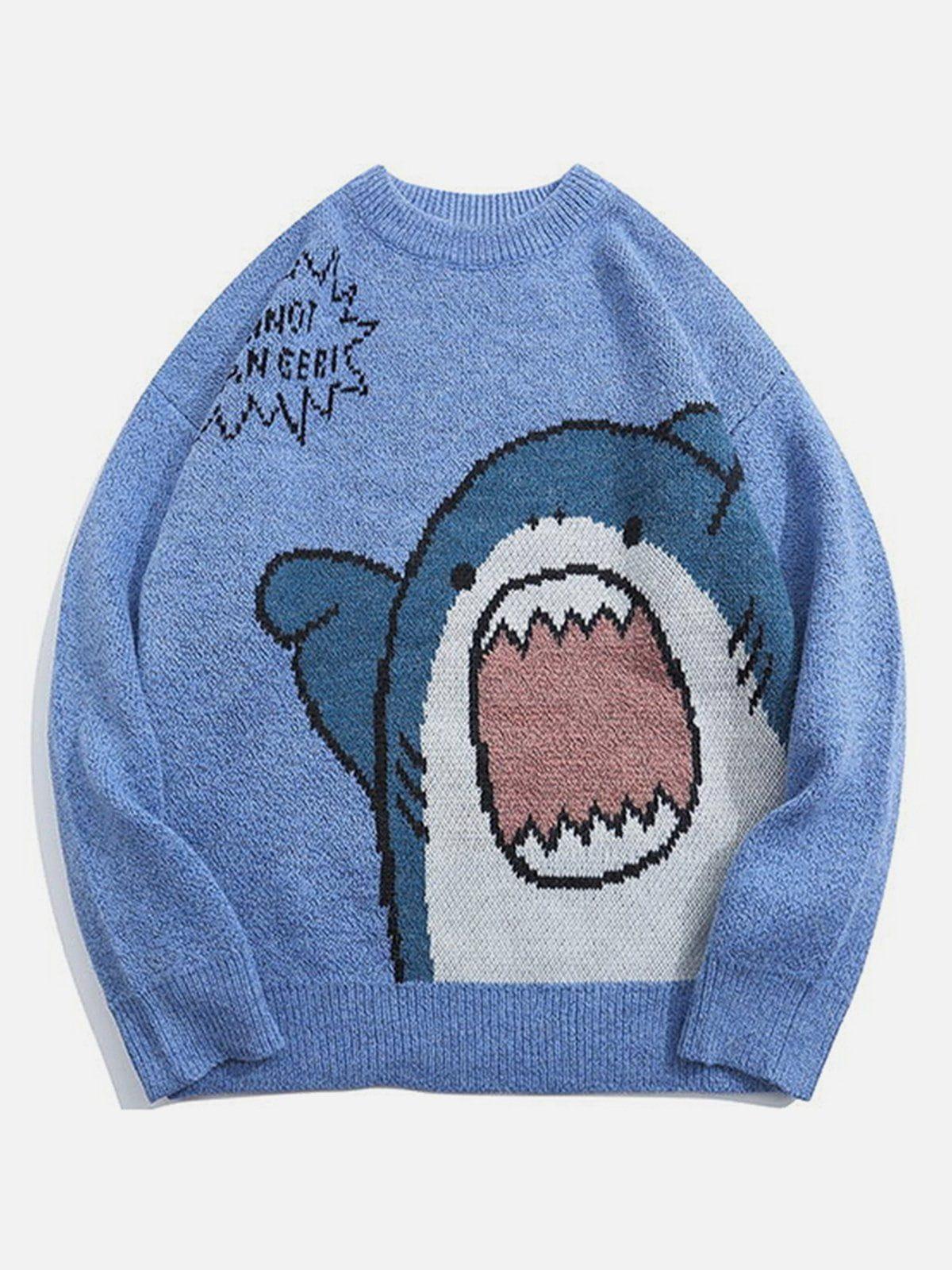TALISHKO Cartoon Shark Pattern Knitted Sweater
