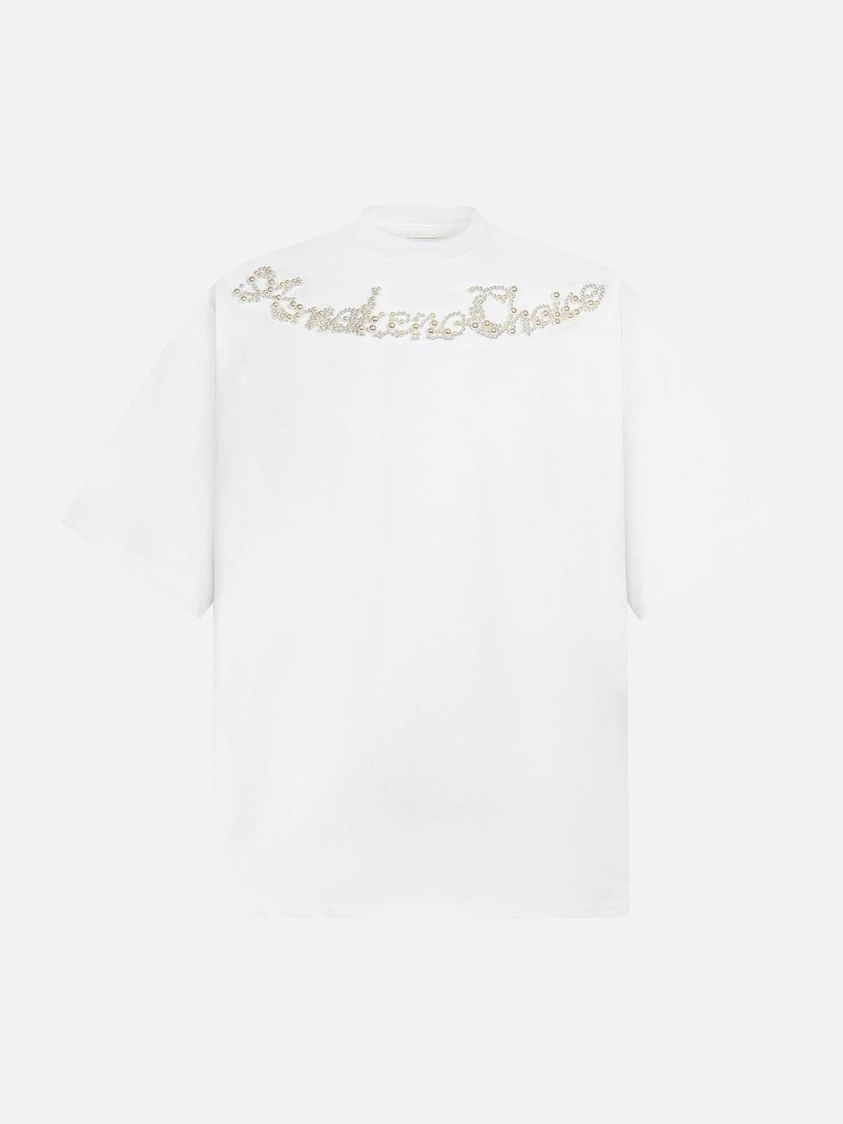 TALISHKO Retro Embroidery Beaded Letter Print T-Shirt