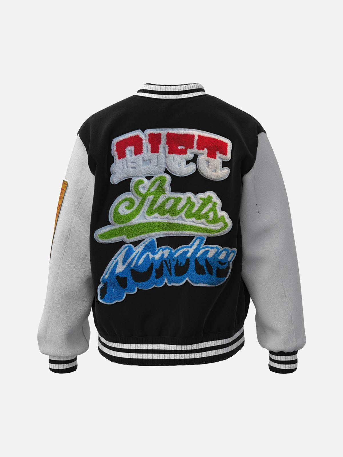 TALISHKO Leather Patchwork Embroidery Quilted Bomber Jacket