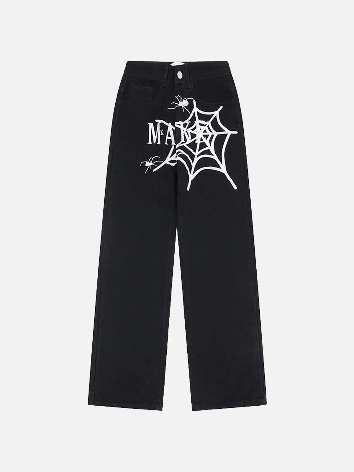 TALISHKO American High Street Embroidered Spider Jeans