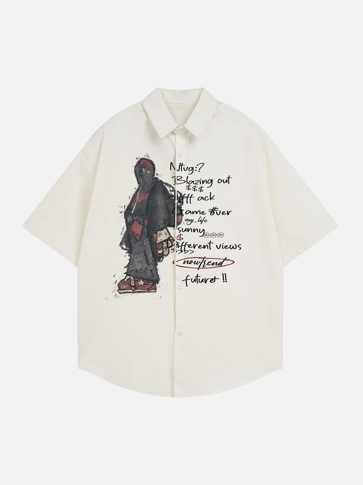 TALISHKO Oversized Graphic Cartoon Letter Print Short-Sleeve Shirt