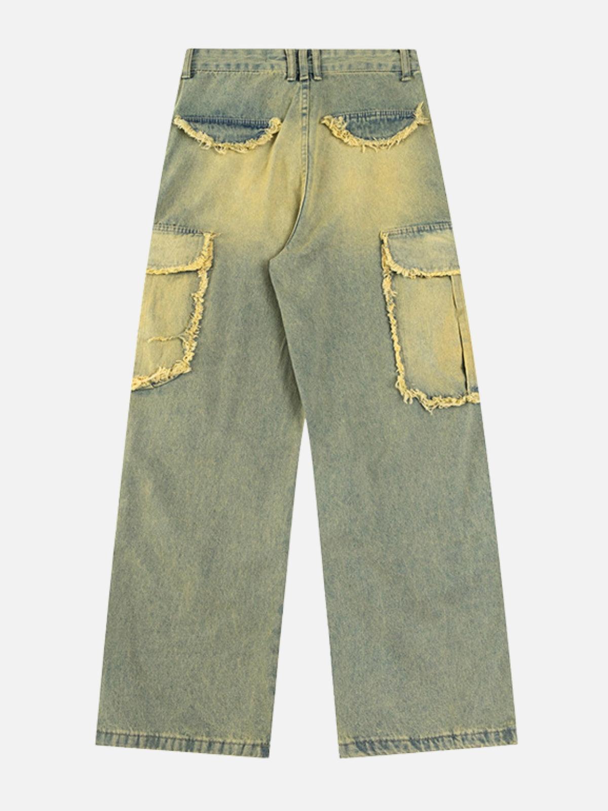 TALISHKO Multi Pocket Fringe Washed Jeans